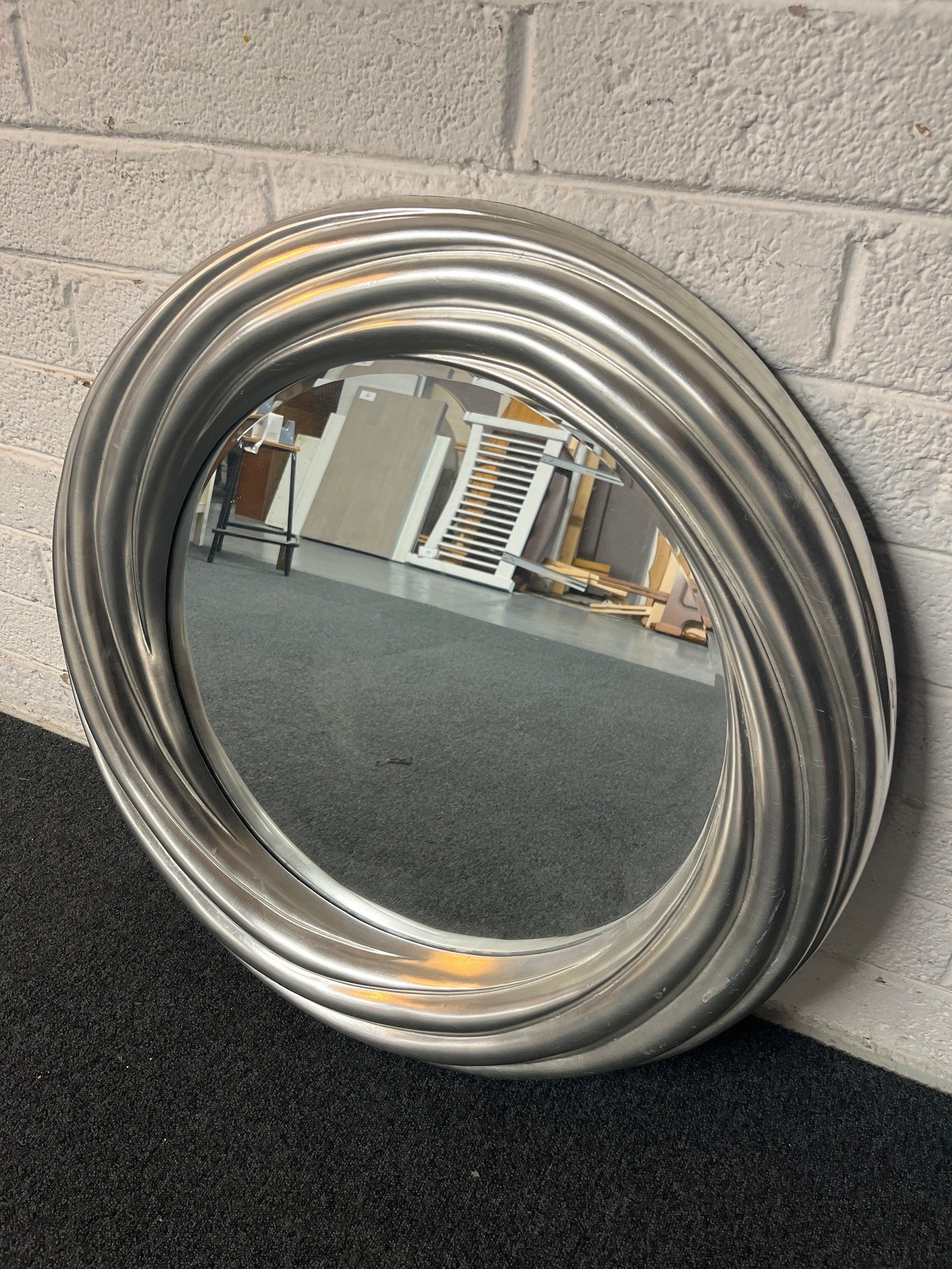 Ornate whipped style circular grey wall mirror (total diameter 84 cm) 2225