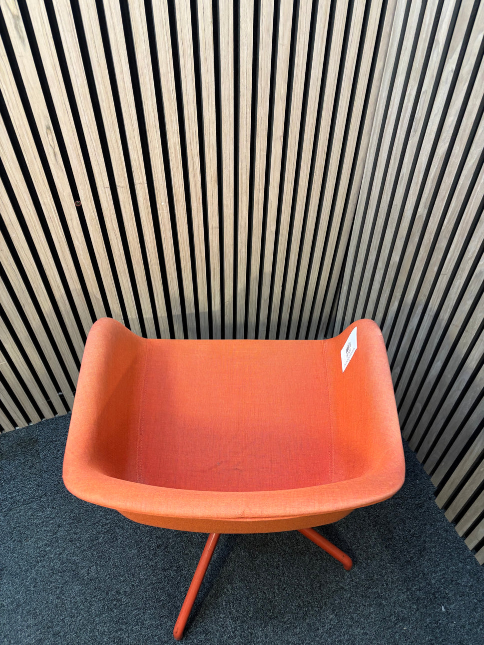 Muuto fibre armchair with a swivel base in manner 2 fabric with red painted metal spider base   J3911