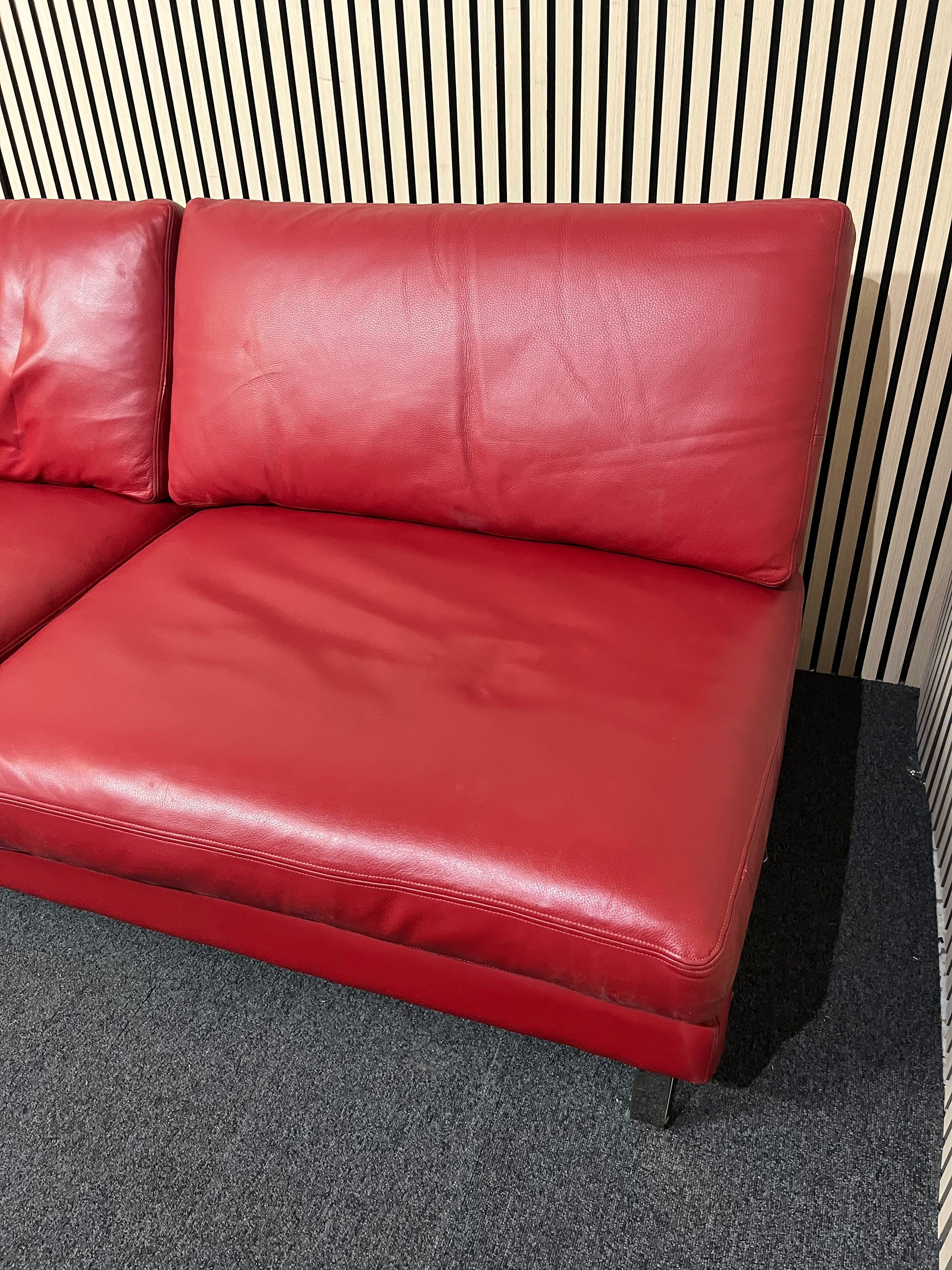 Wine leather single cornered 4 seater (Width 225 cm) (EX WINDMILL LANE STUDIO) 1425