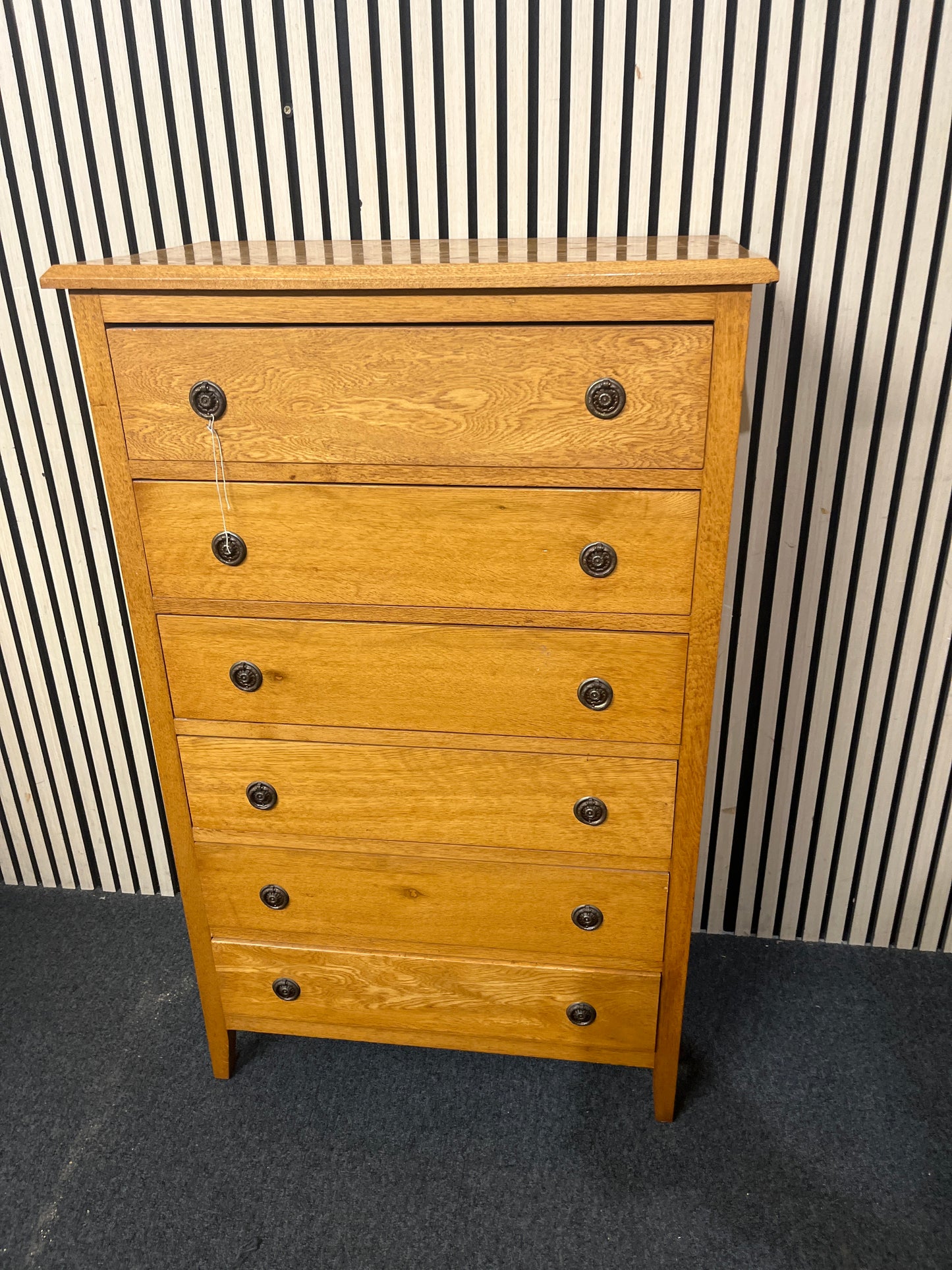 Oak stained tall 6 drawer chest (H 118 x W 74 x D 41 cm) 43872