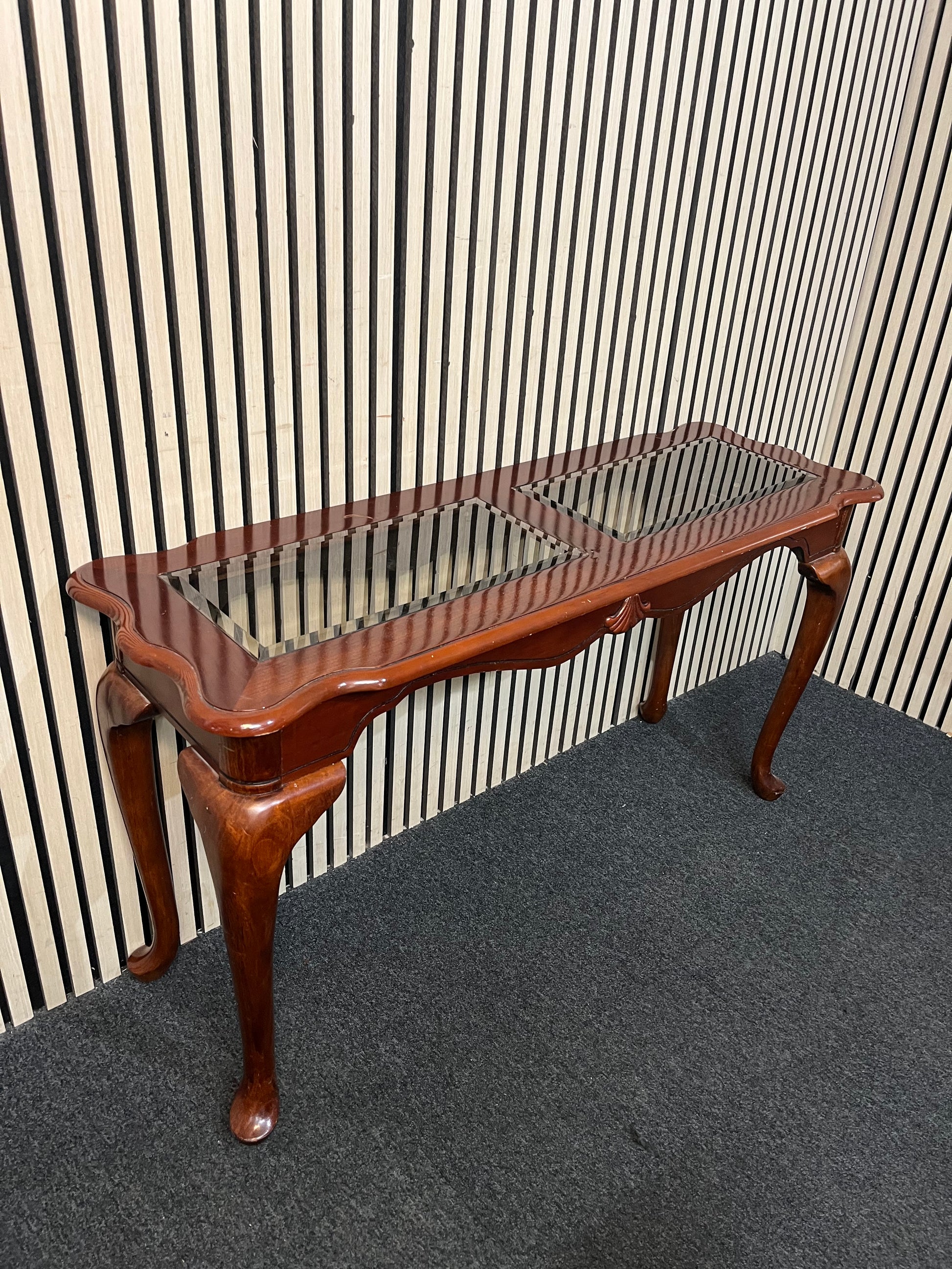 Dark wood glass top console table (H 67 x W 120 x D 40 cm) 43817