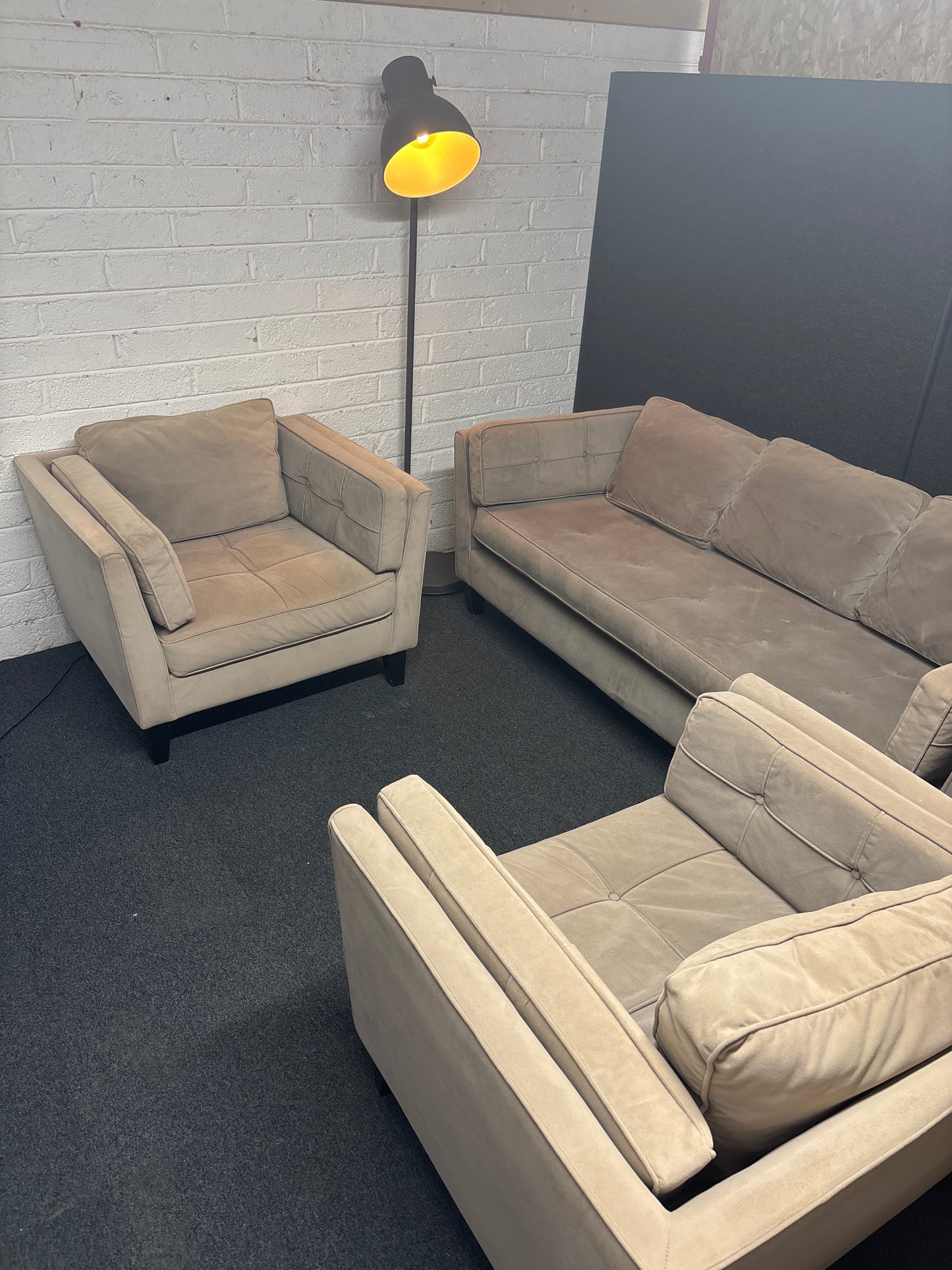 Large 3+1+1 light brown suede fabric sofa suite  1225