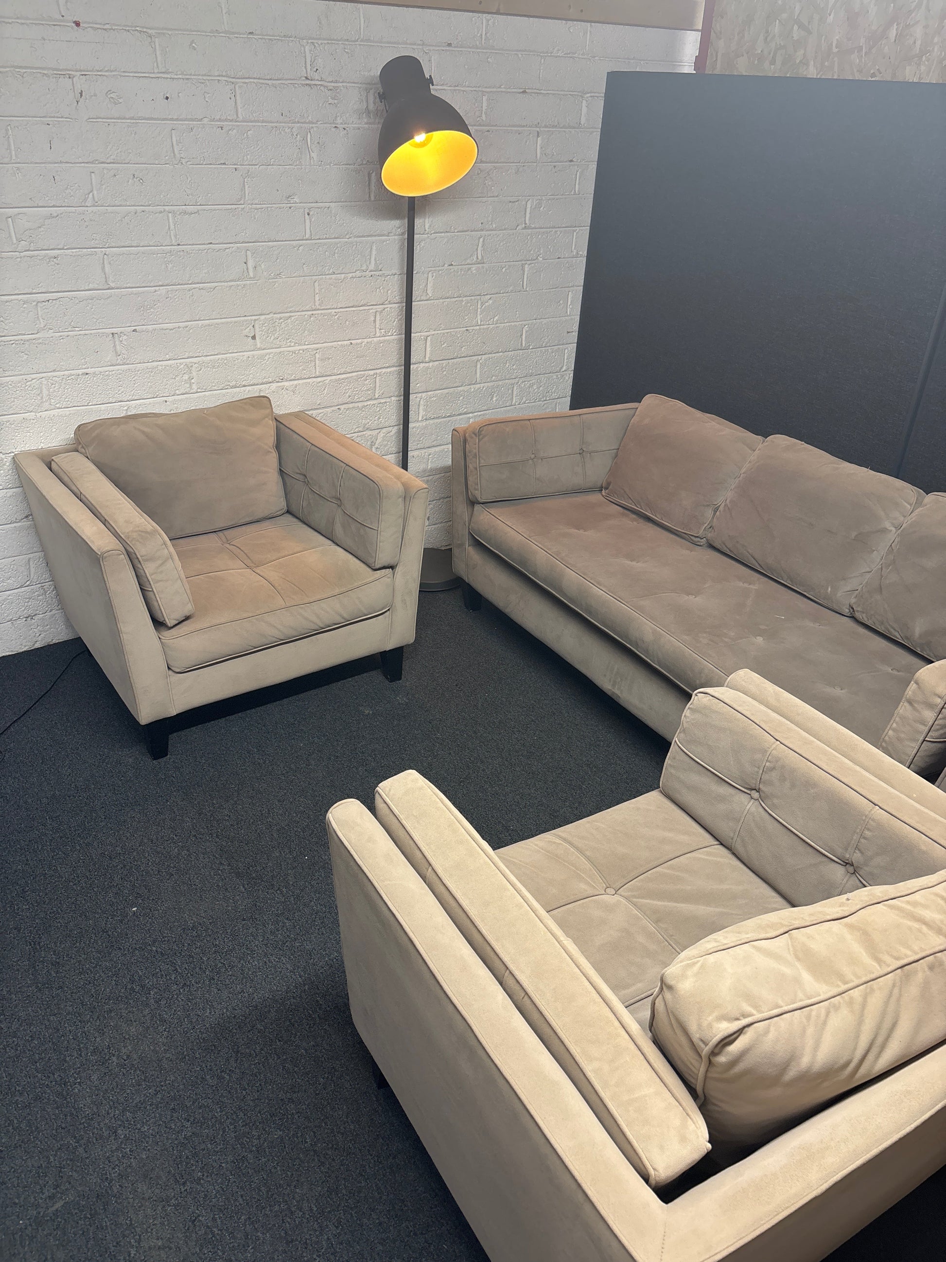 Large 3+1+1 light brown suede fabric sofa suite  1225