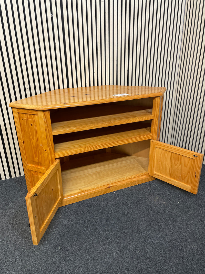 Solid pine corner unit with open shelving and cupboard door 124Wx57Dx78H  44458