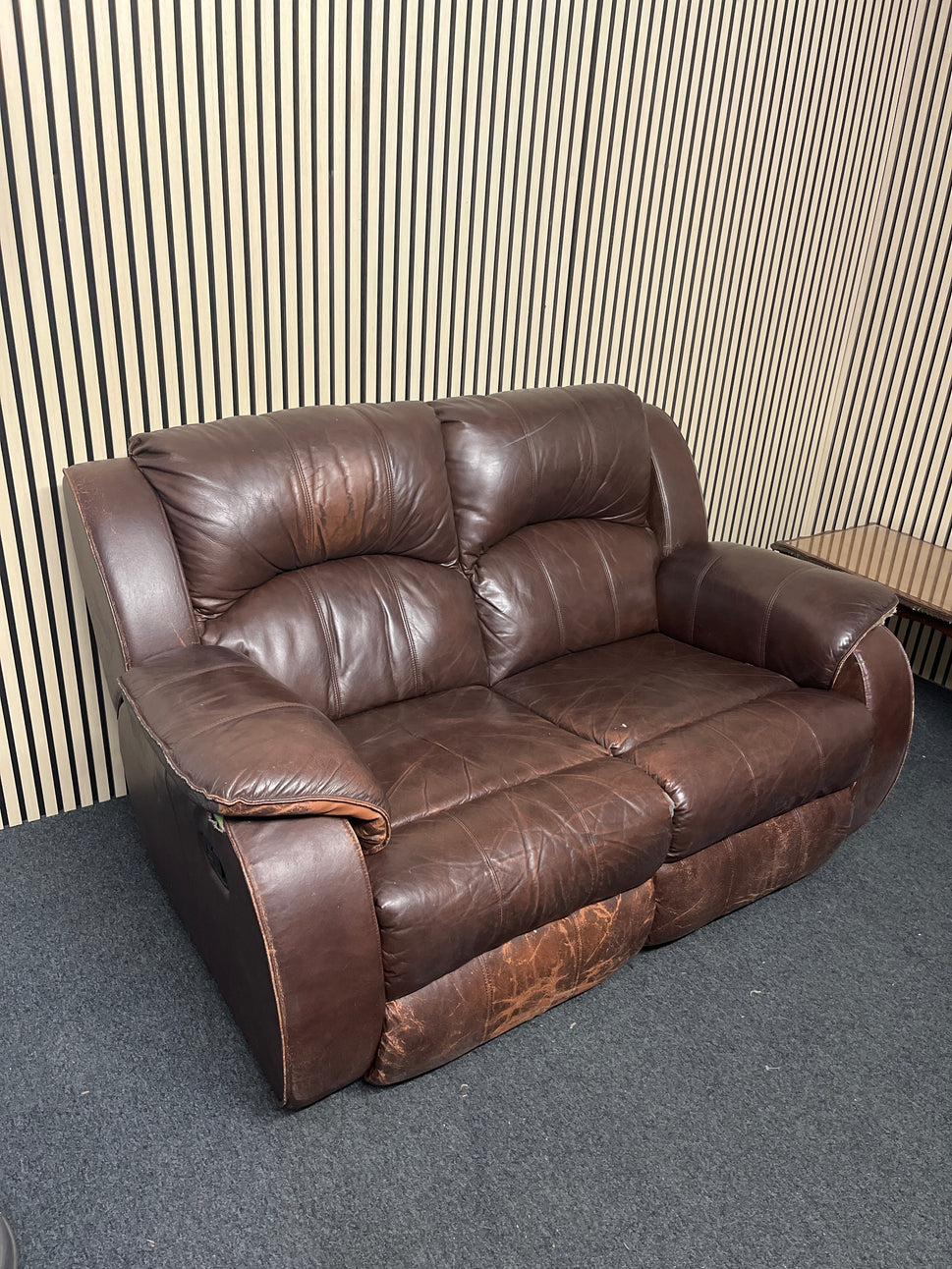 Brown leather reclining 2 seater sofa 2325