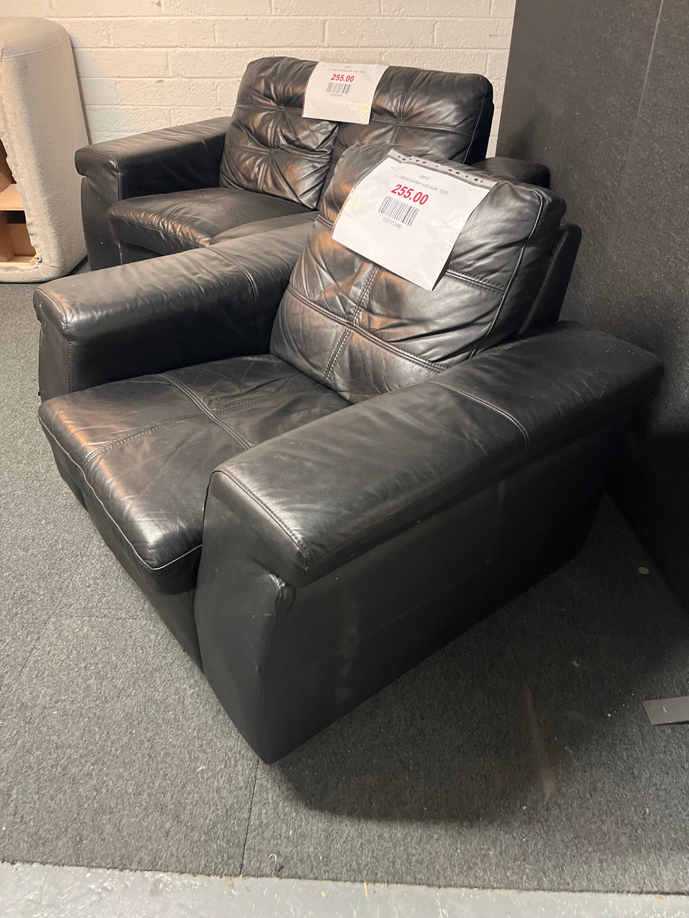 2 + 1 Black Leather sofa suite  3225