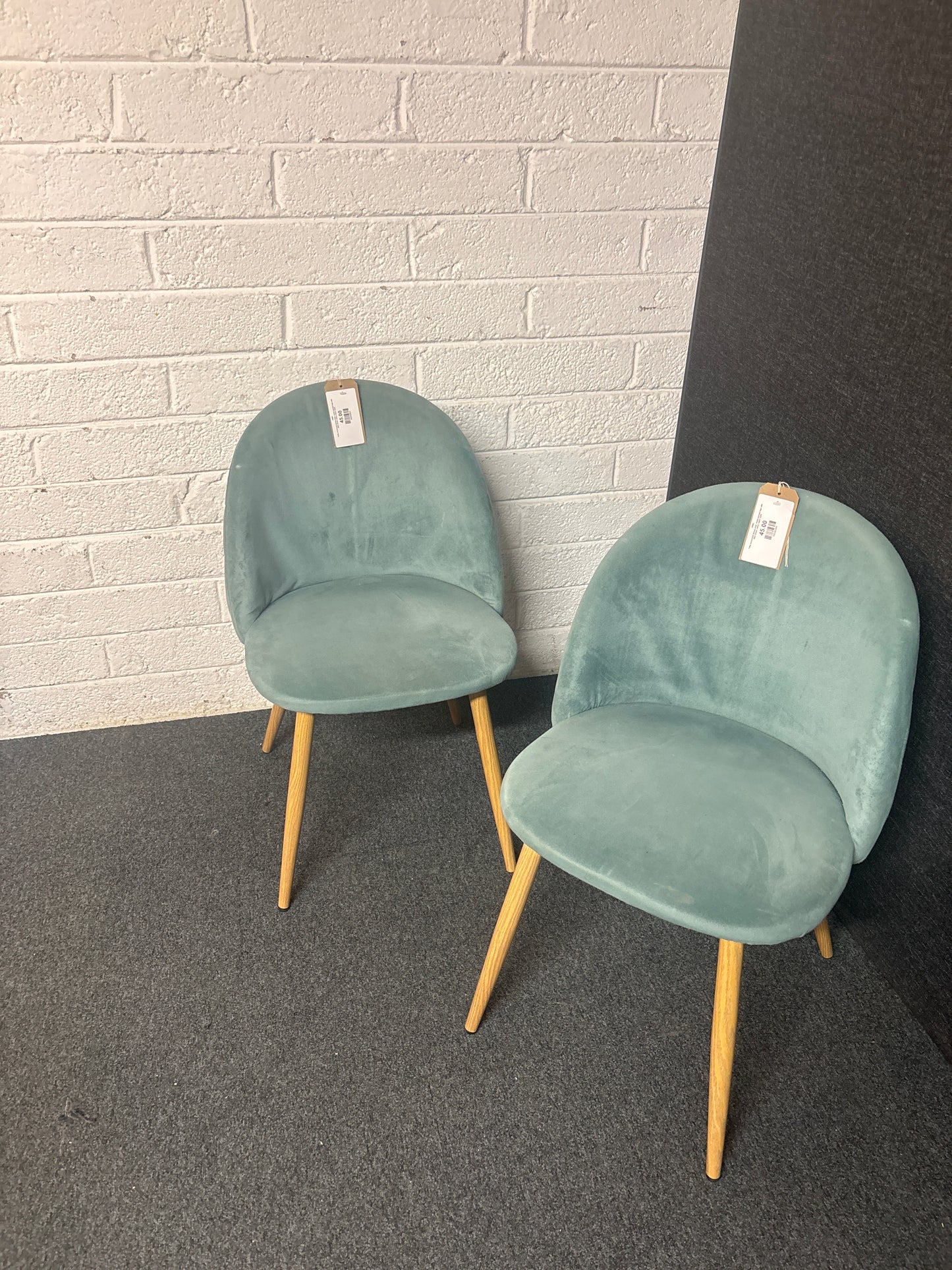 Tulip occasional dining chair, metal painted legs with SEA Green velour fabric 3225