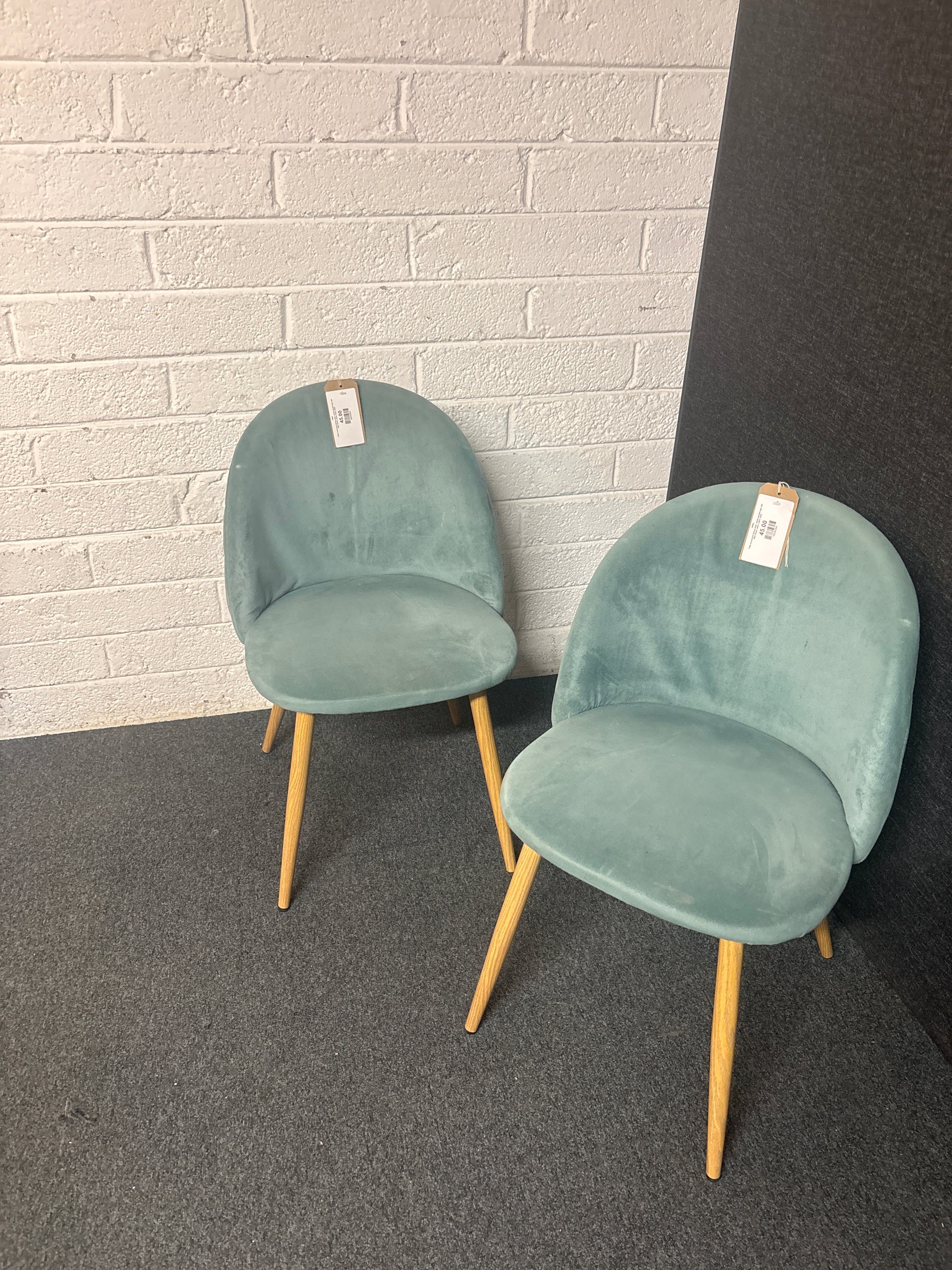 Tulip occasional dining chair, metal painted legs with SEA Green velour fabric 3225