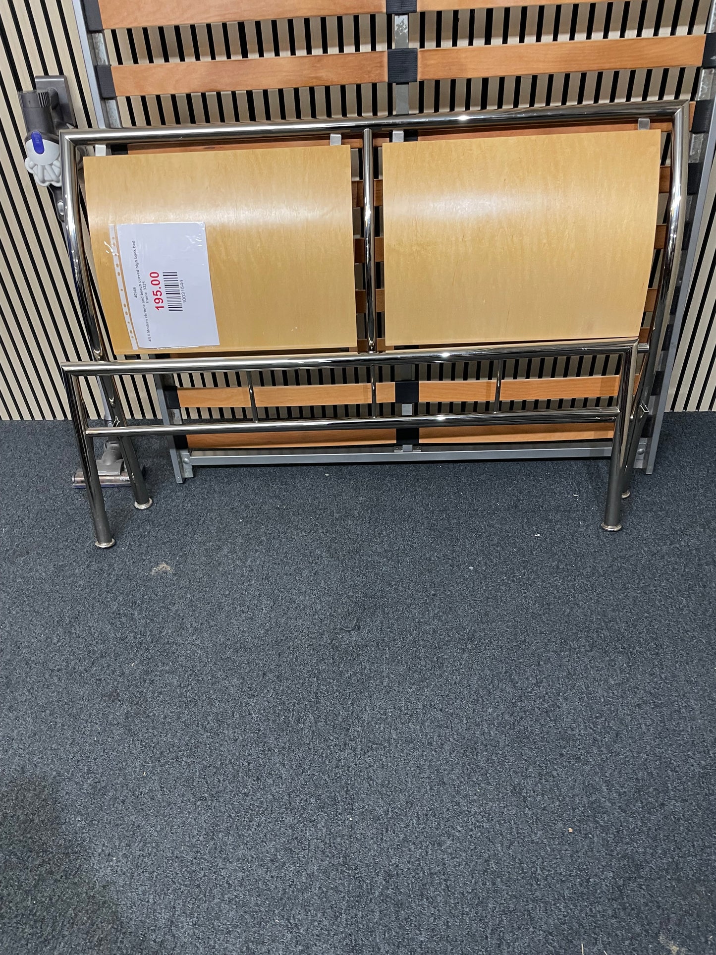 4ft 6 Modern chrome and beech curved high back bed frame  3325