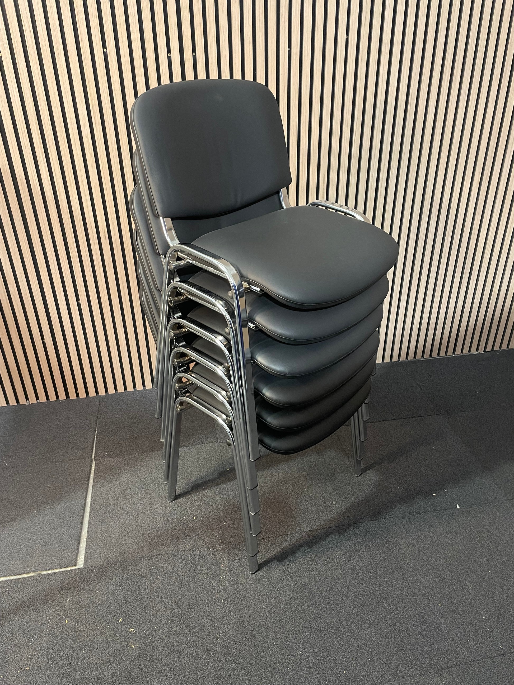 Chrome frame stackable chair black Eco leather