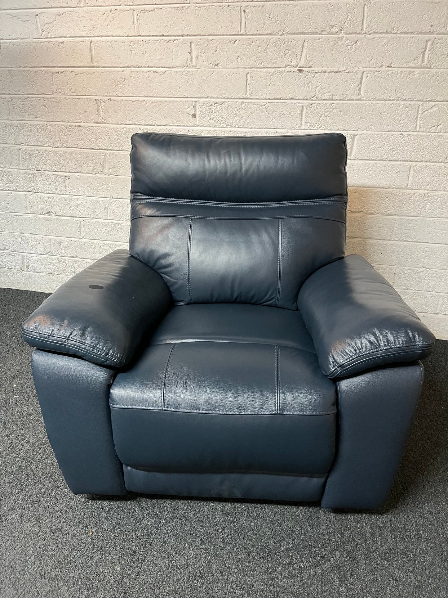 Real navy leather recliner armchair 1325