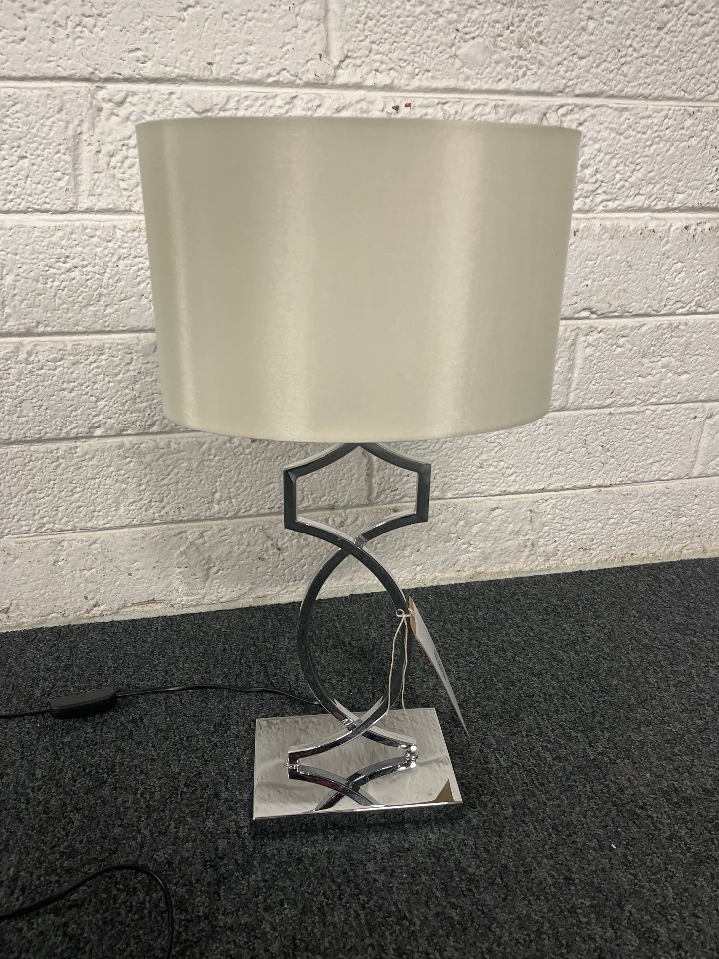 Ornate chrome framed lamp with white shade 1225