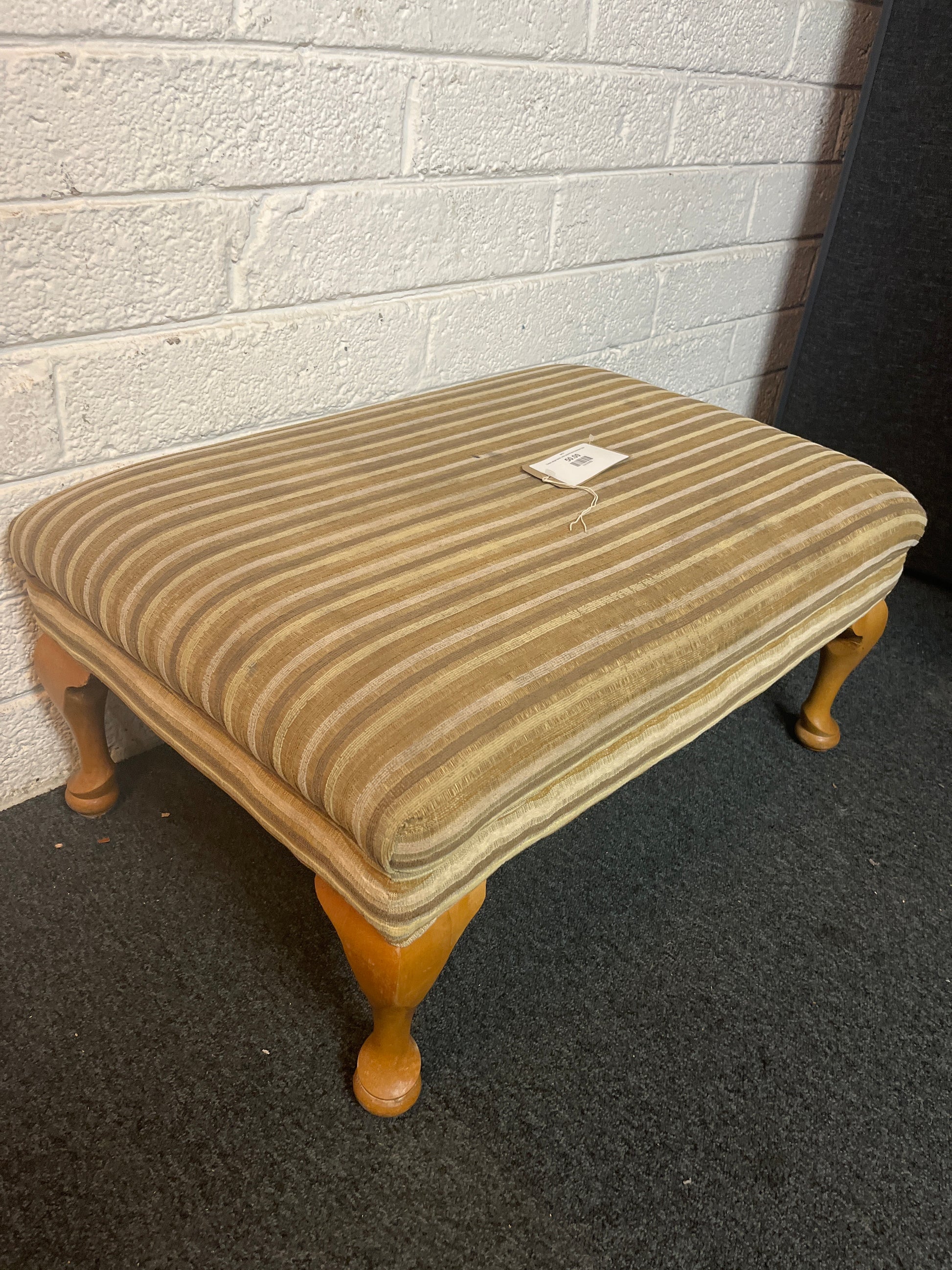 Cream stripe fabric solid wood frame footstool 2225