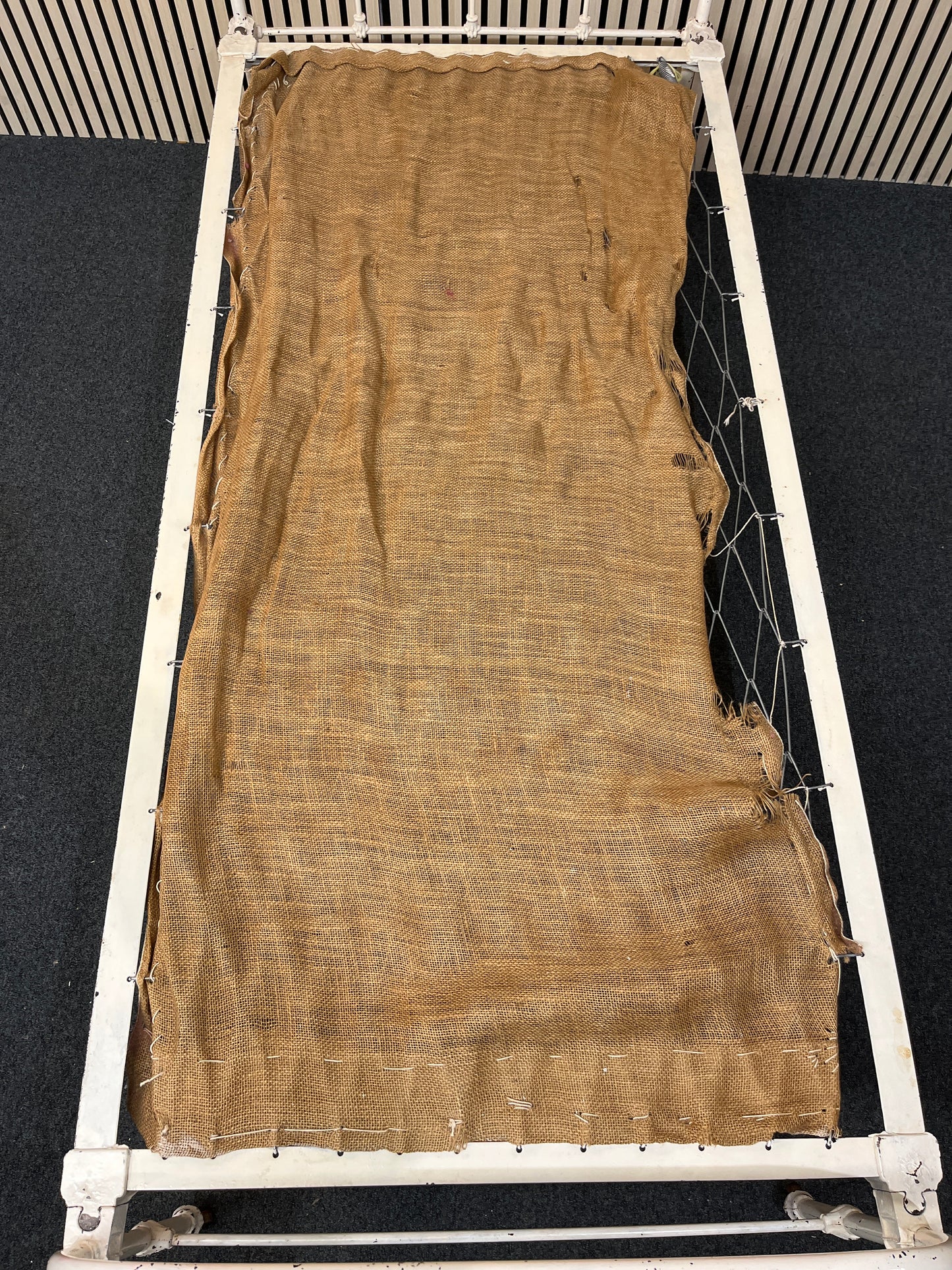 Antique white metal day bed on castors 1126