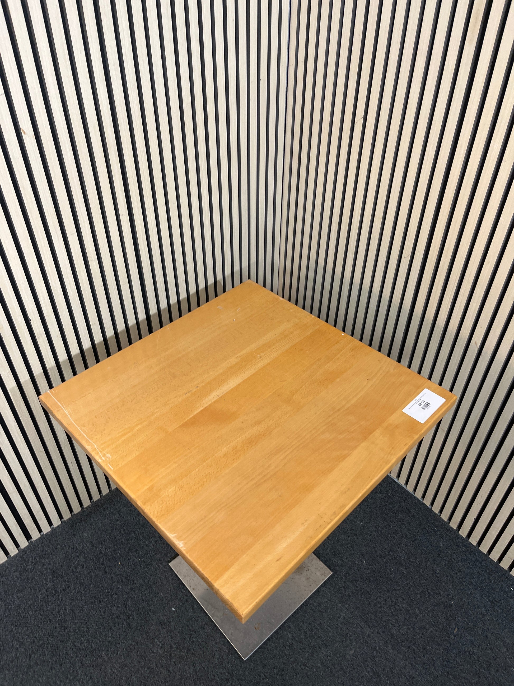 Beech square dining table with metal column base (70 cm each side) 1126