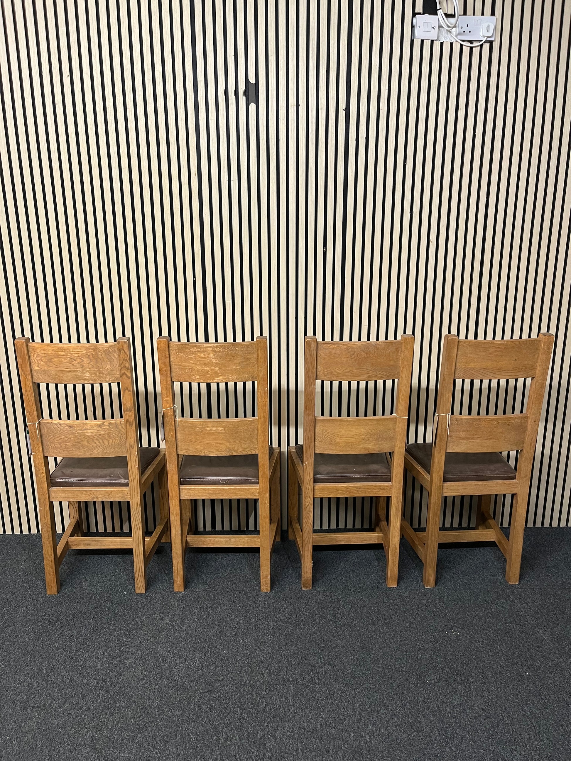 Solid oak and brown leather dining chair set (SET OF 4) 1126