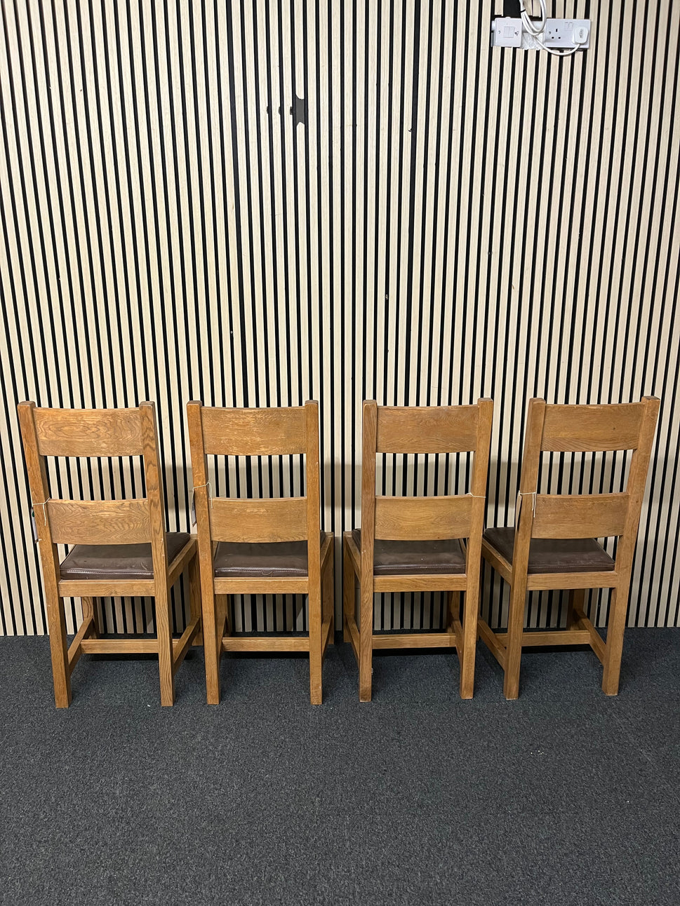 Solid oak and brown leather dining chair set (SET OF 4) 1126