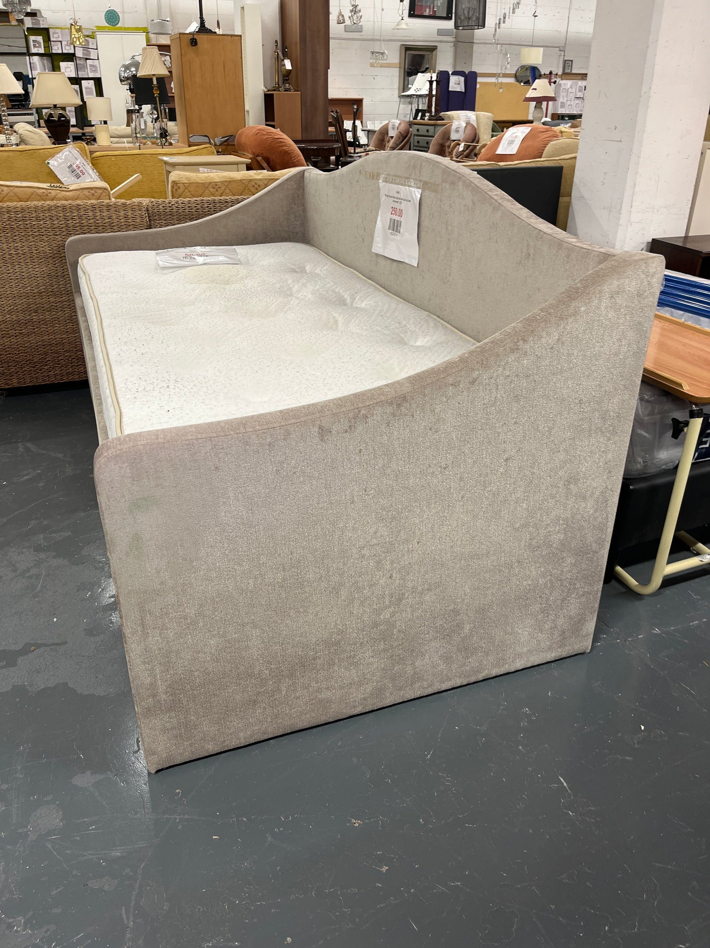 3ft light brown fabric day bed with pull out bed underneath  2225