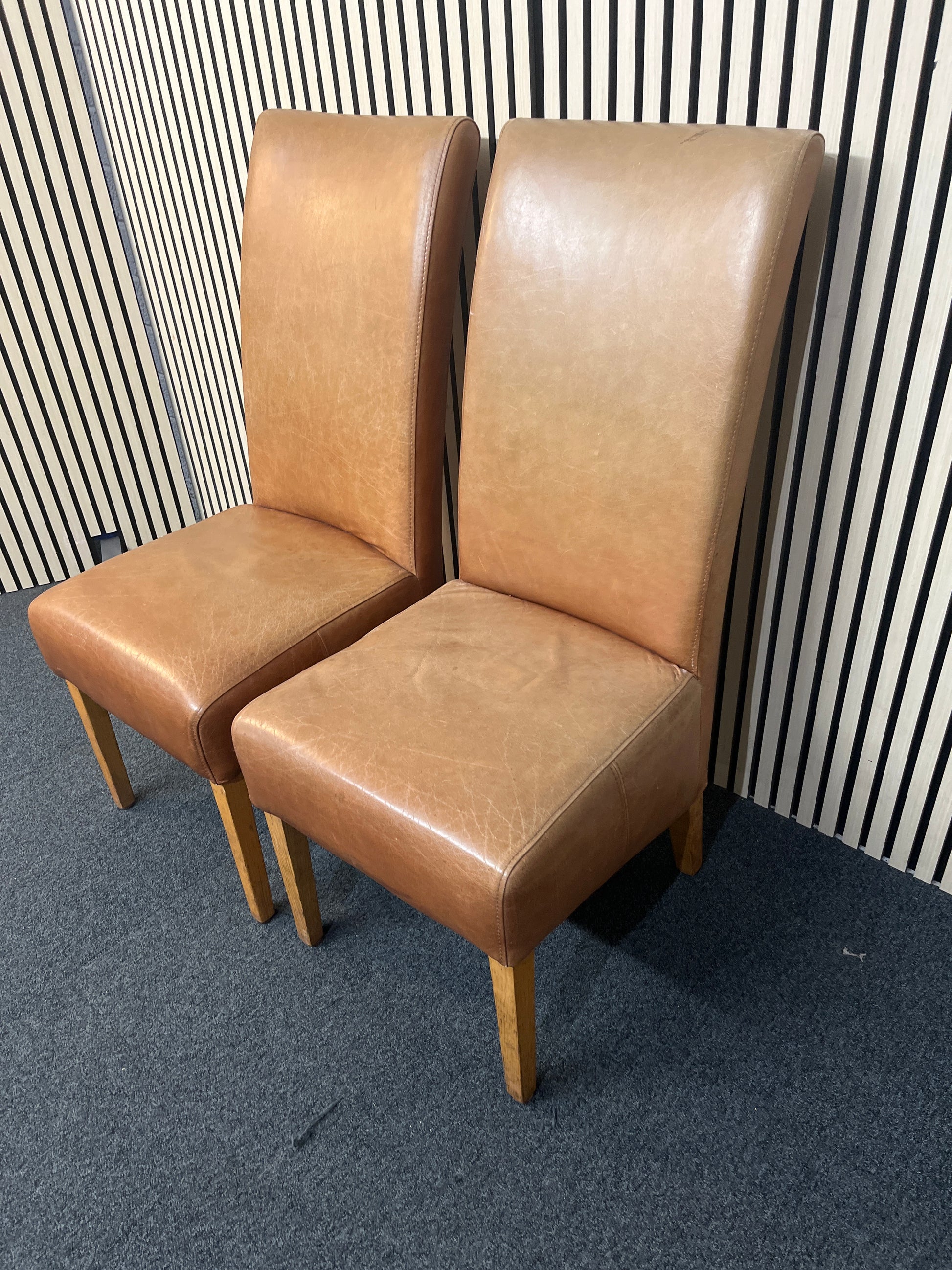 Tan leather high back dining chair (SET OF 2) 1425