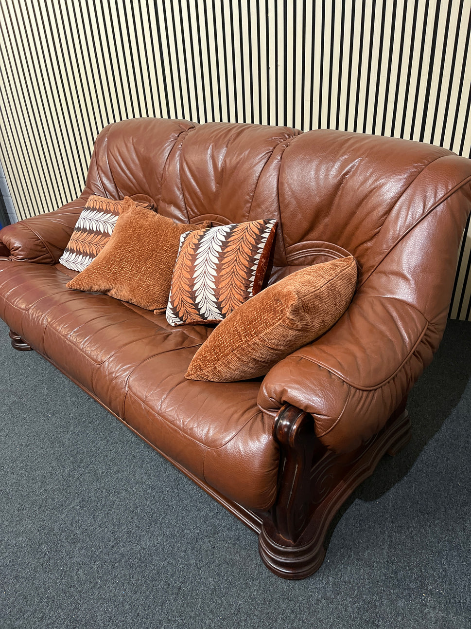 3+2+1 solid wood framed, real brown leather sofa suite 3325