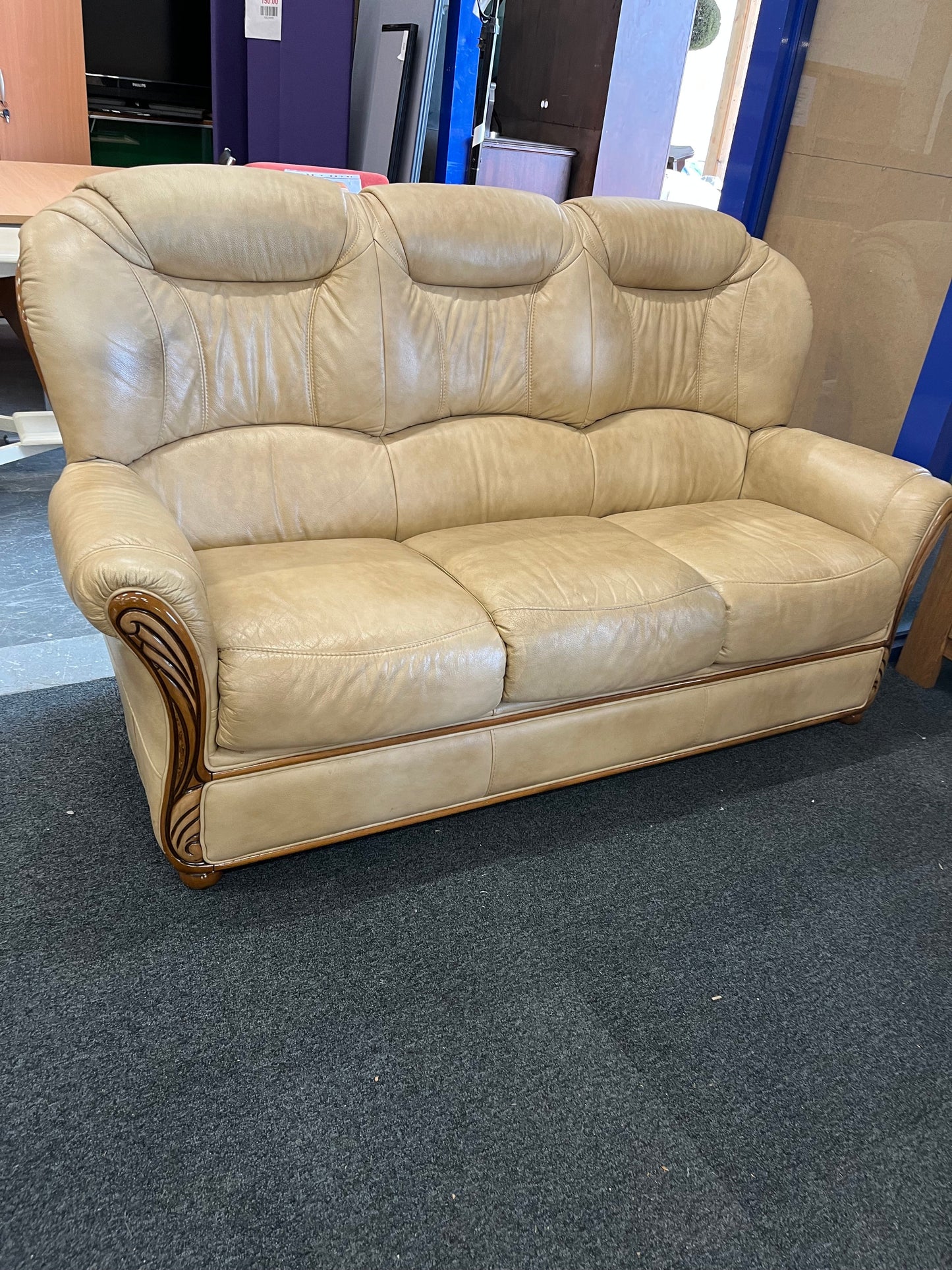 3+1+1 Real Cream Leather suite with Dutch oak frame 1225