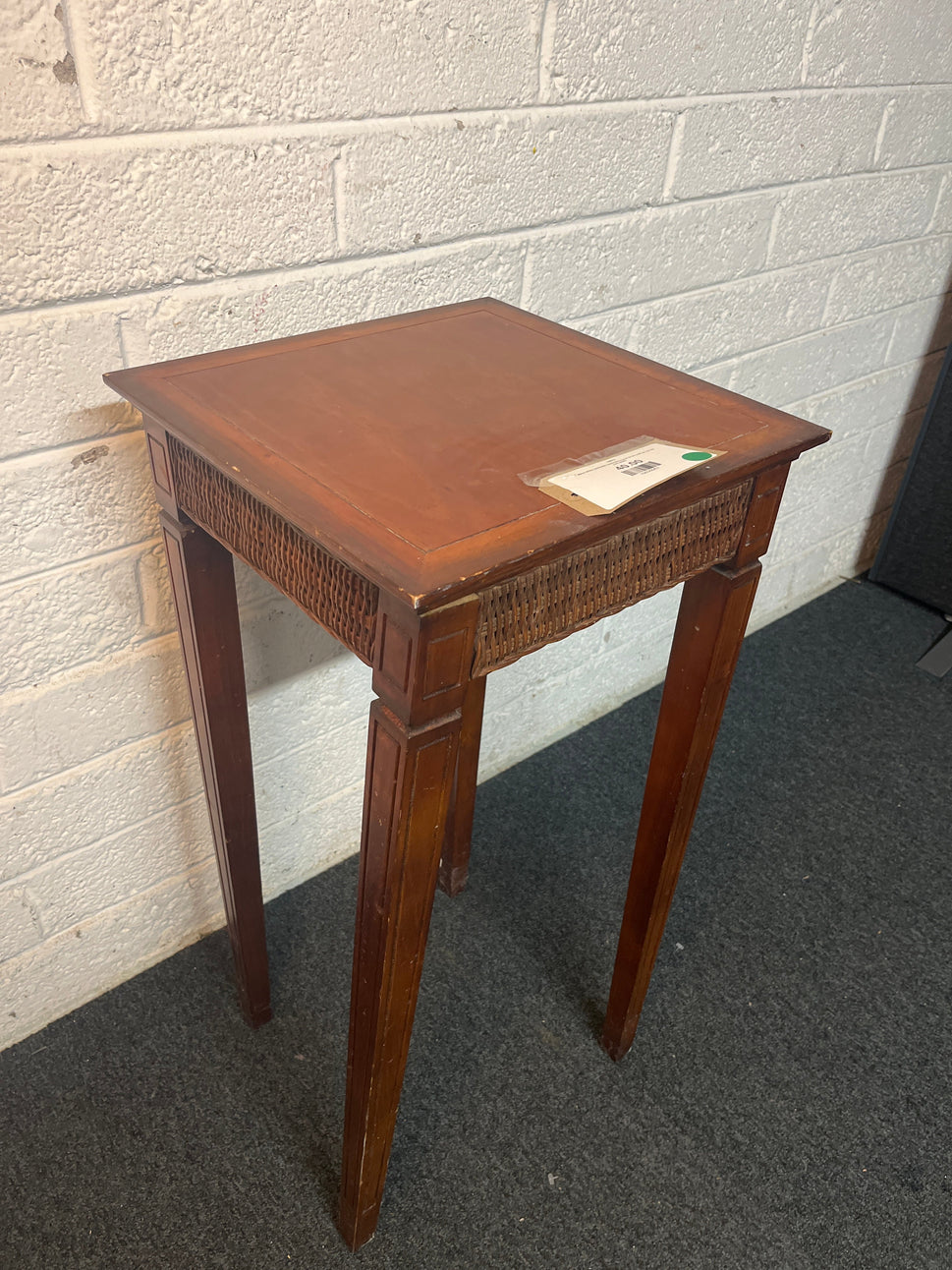 Small dark wood-stained tall square lamp table (H 80 x W 38 x D 38 cm) 2225