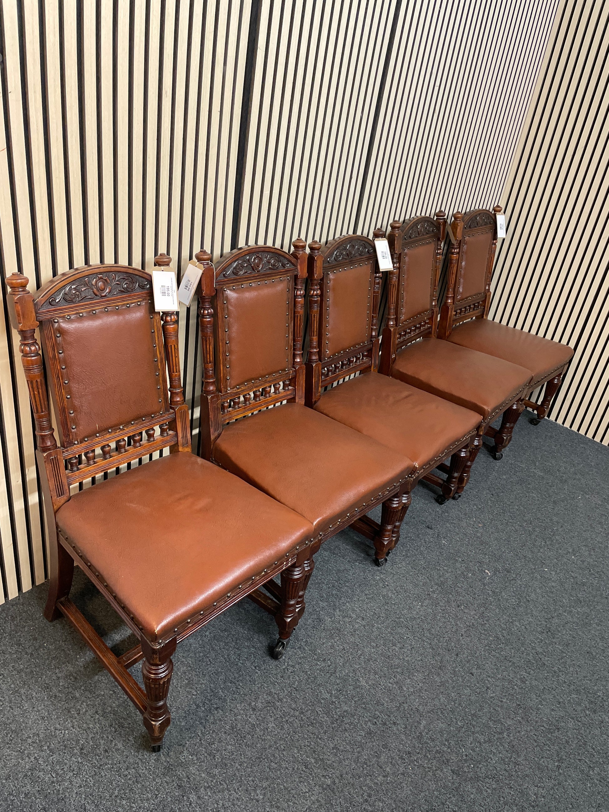 Solid dark wood dining chair set with brown leatherette seat (SET OF 5) 3126