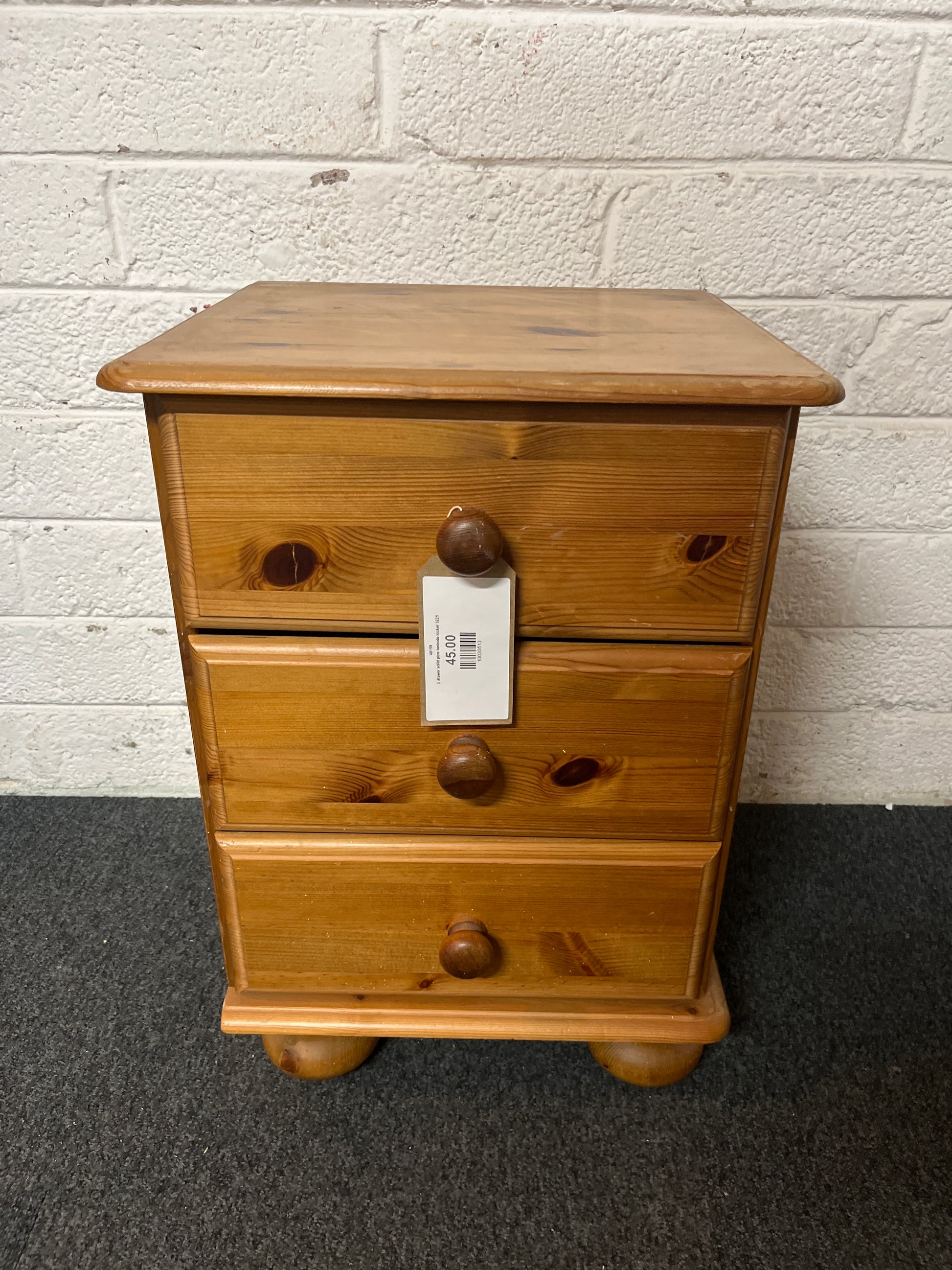 3 drawer solid pine bedside locker 3225