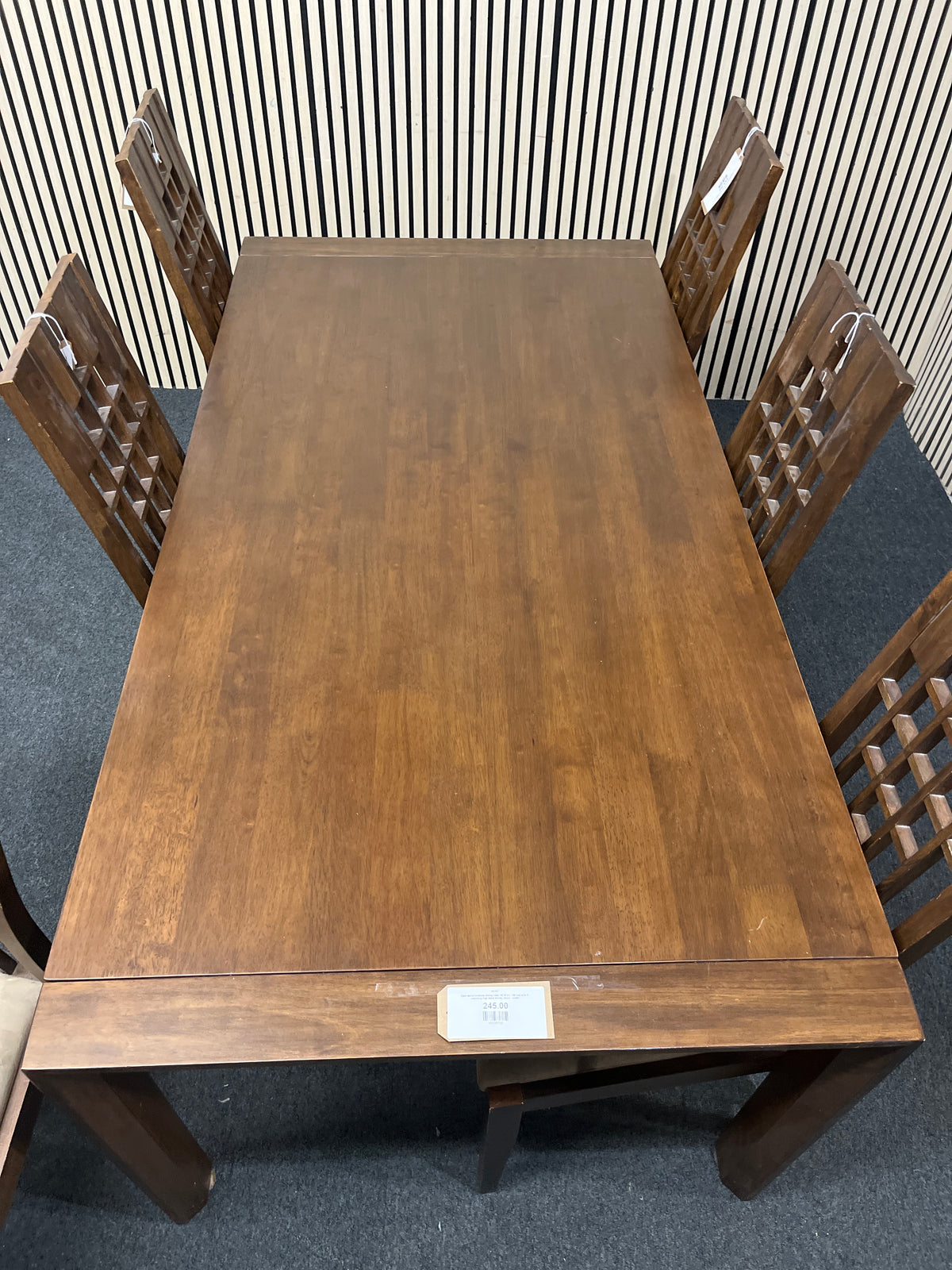 Dark wood laminate dining table (W 90 x L 180 cm) with 6 matching high back dining chairs   44387