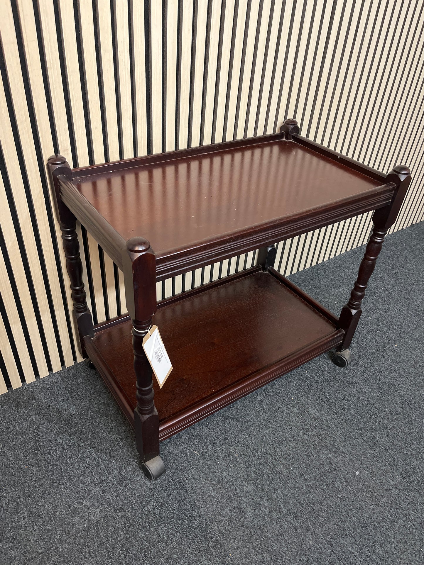 Mahogany tiered dumb waiter trolley on castors 3325
