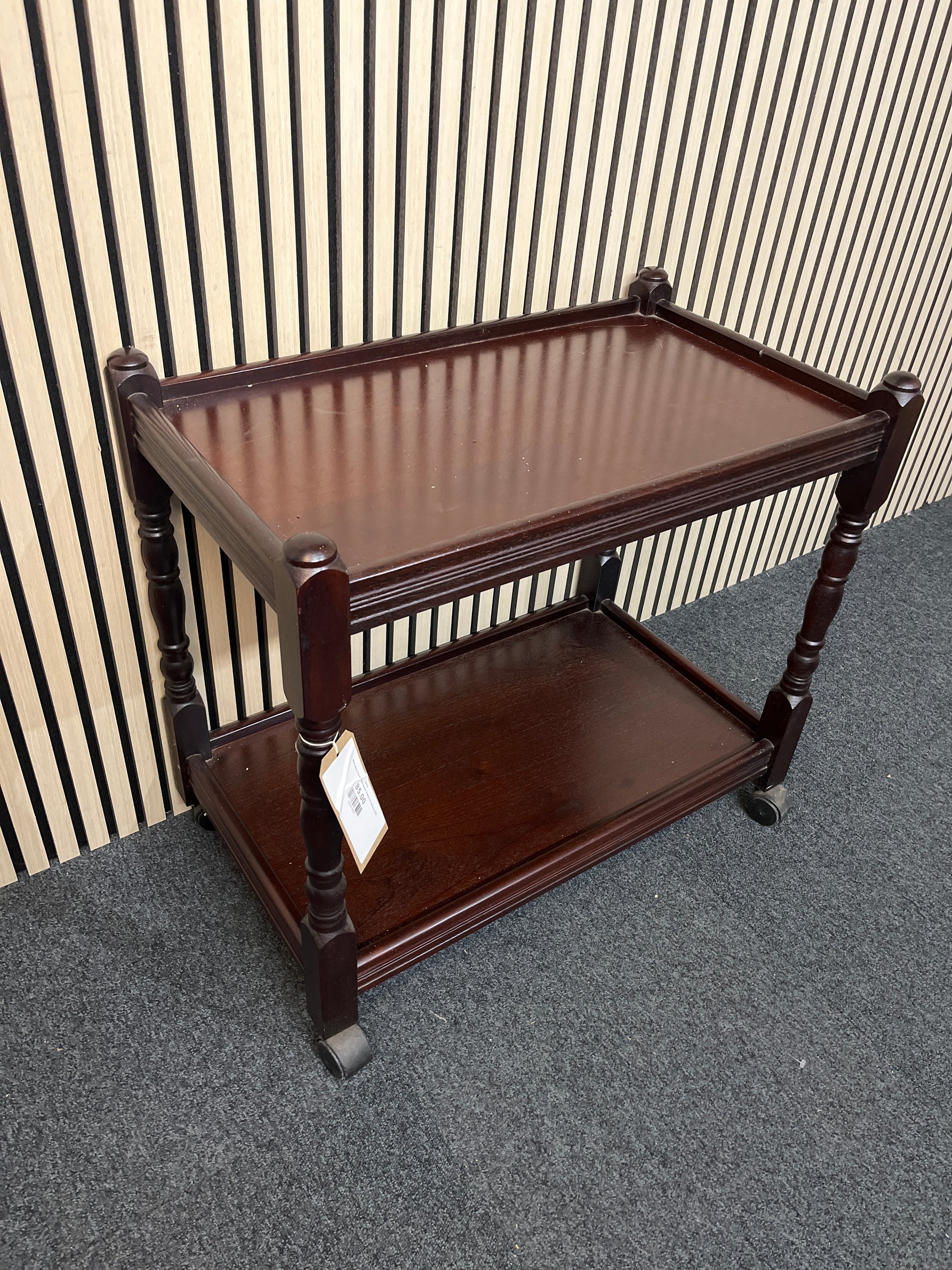 Mahogany tiered dumb waiter trolley on castors 3325