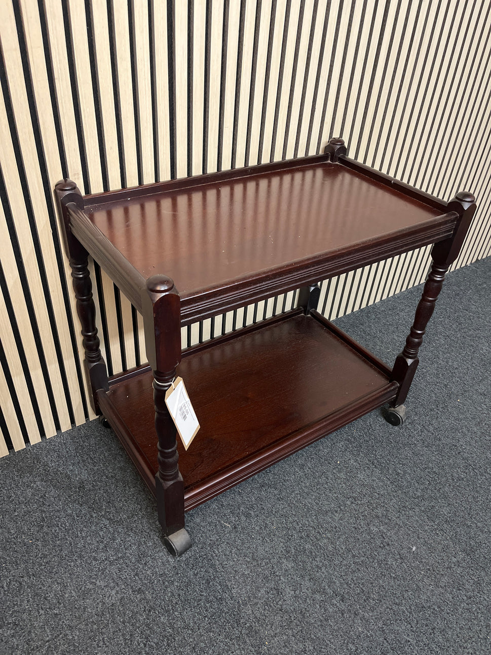 Mahogany tiered dumb waiter trolley on castors 3325