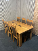 Switch Solid oak large rectangular kitchen table with 6 matching oak and brown leather dining chairs (H 72 x W 180 x D 90 cm) 43849 2 image
