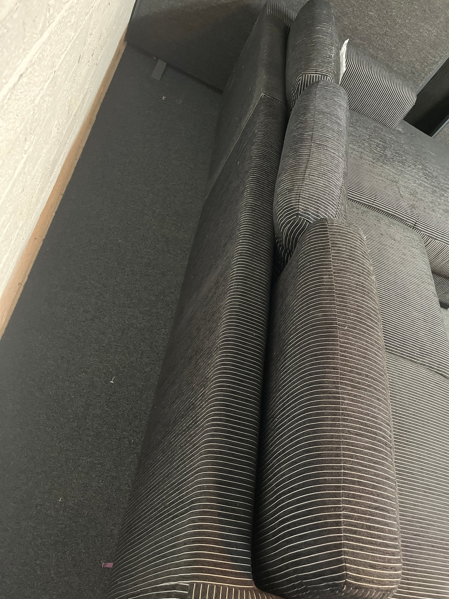 Large black fabric stripe corner sofa suite 2225