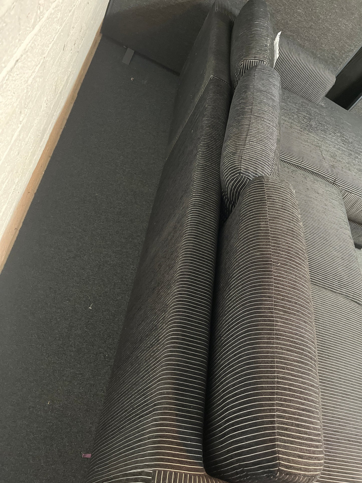 Large black fabric stripe corner sofa suite 2225