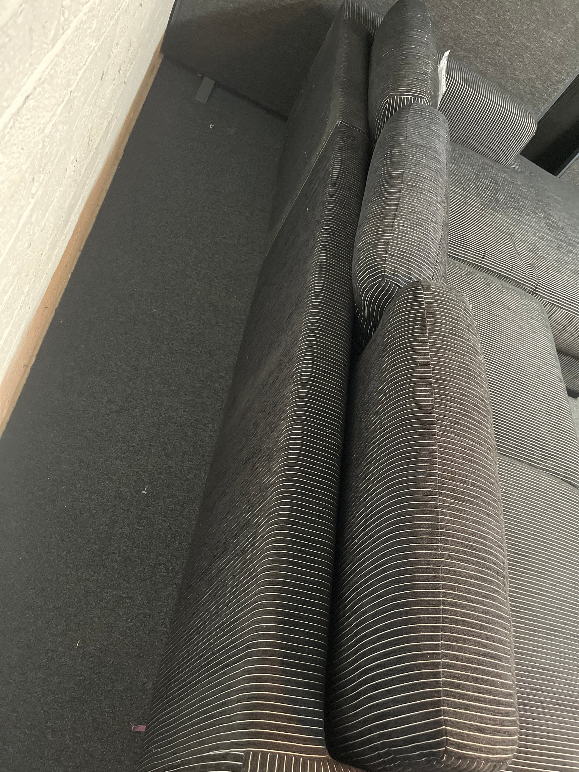 Large black fabric stripe corner sofa suite 2225