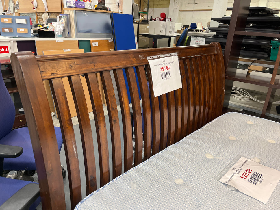 5ft solid teak stained high end sleigh bed 2225