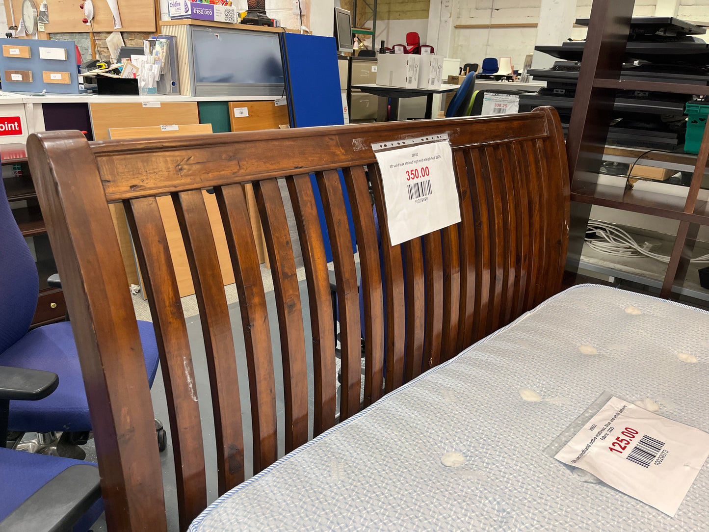 5ft solid teak stained high end sleigh bed 2225