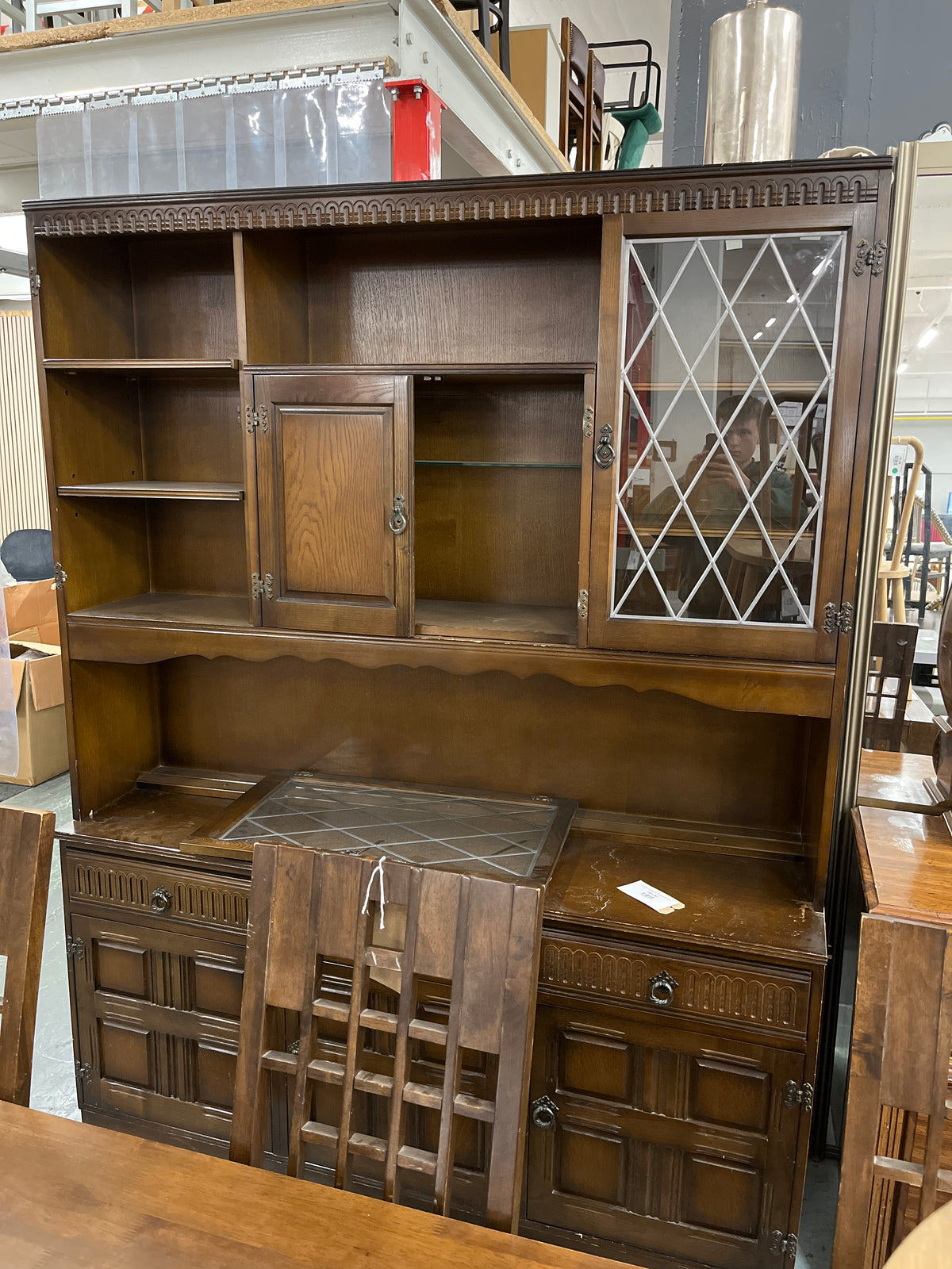 Solid darkwood large 5 door 3 drawer display unit (H 195 x W 150 x D 50 cm) 43653