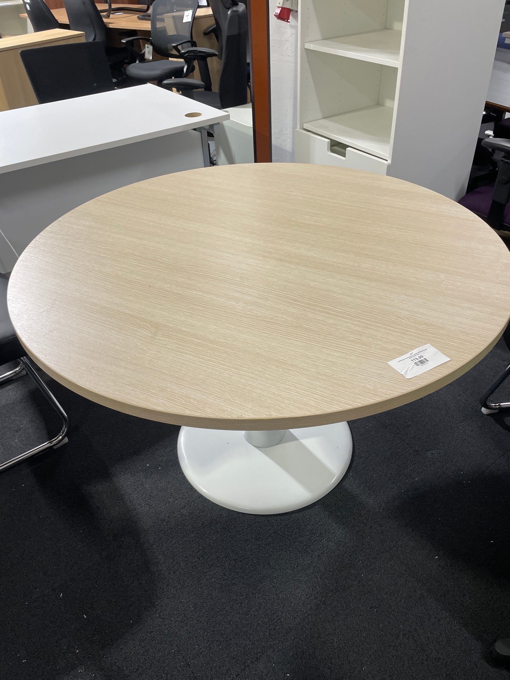 1200W light wood laminate circular meeting table with white central base