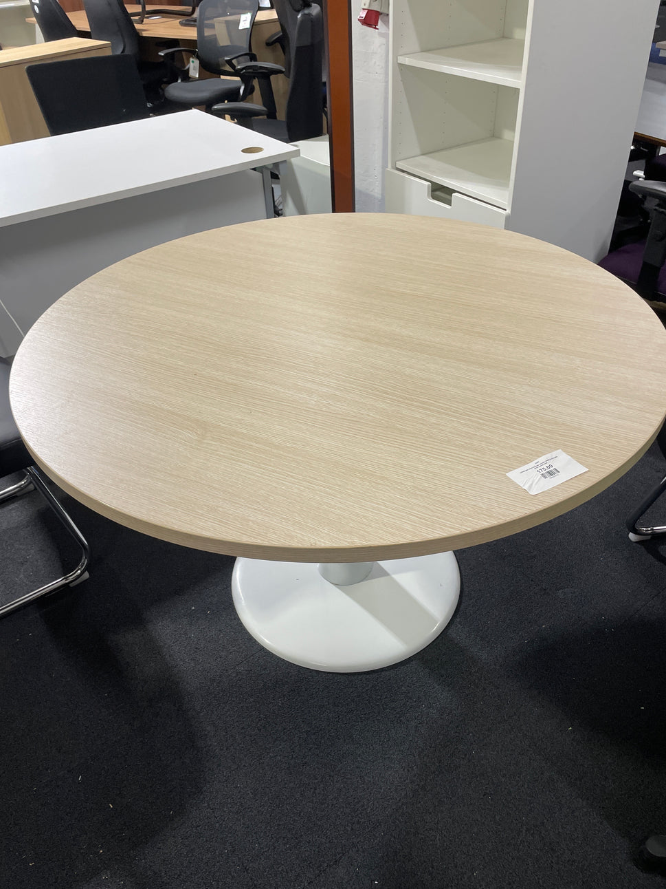 1200W light wood laminate circular meeting table with white central base