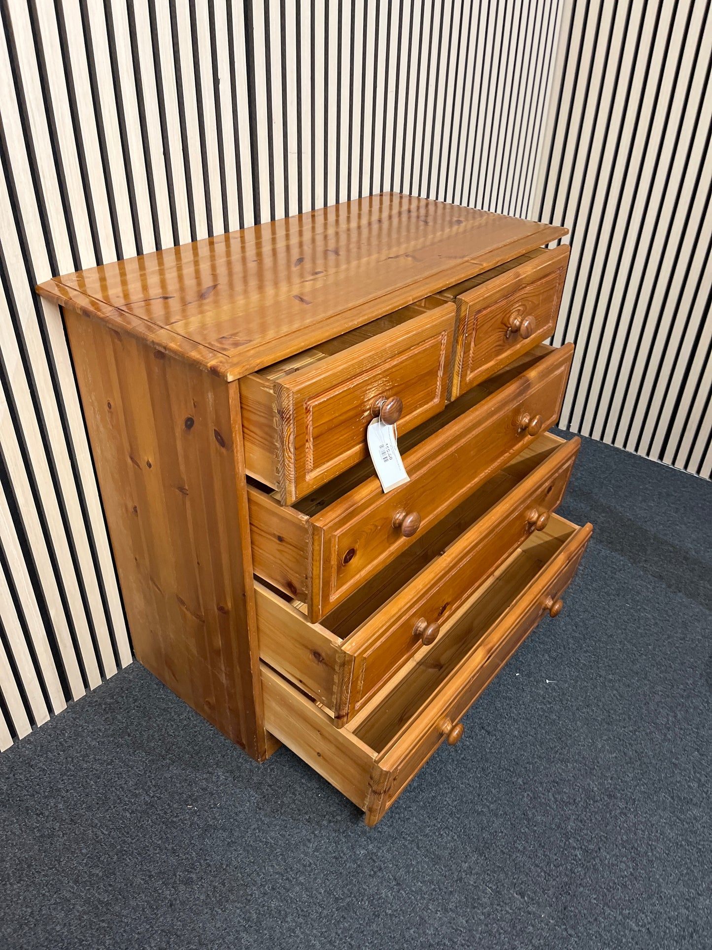 Natural solid pine 3+2 chest of drawers (H 90 x W 93 x D 46 cm) 2425