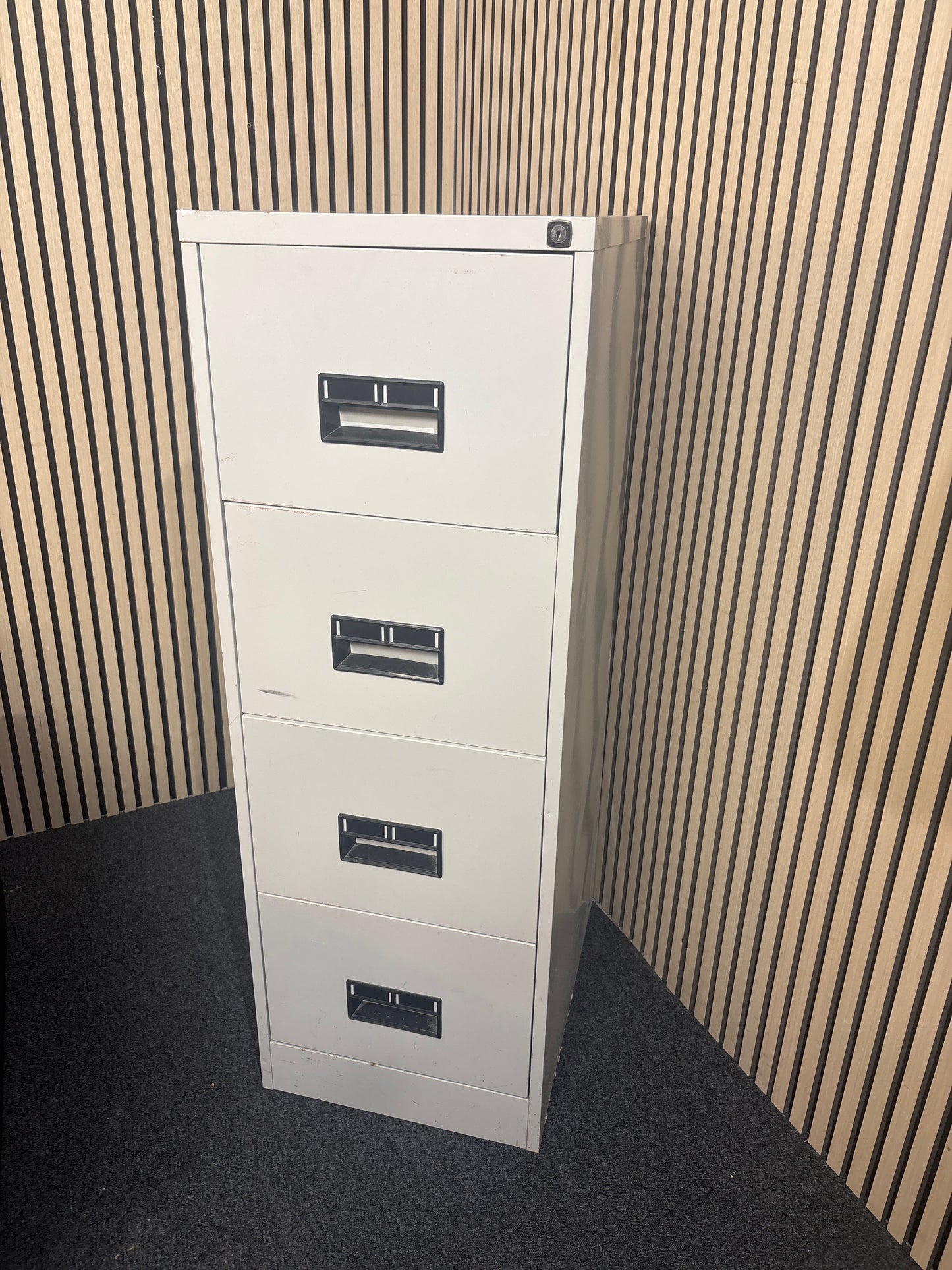 Grey 4 drawer metal filing cabinet