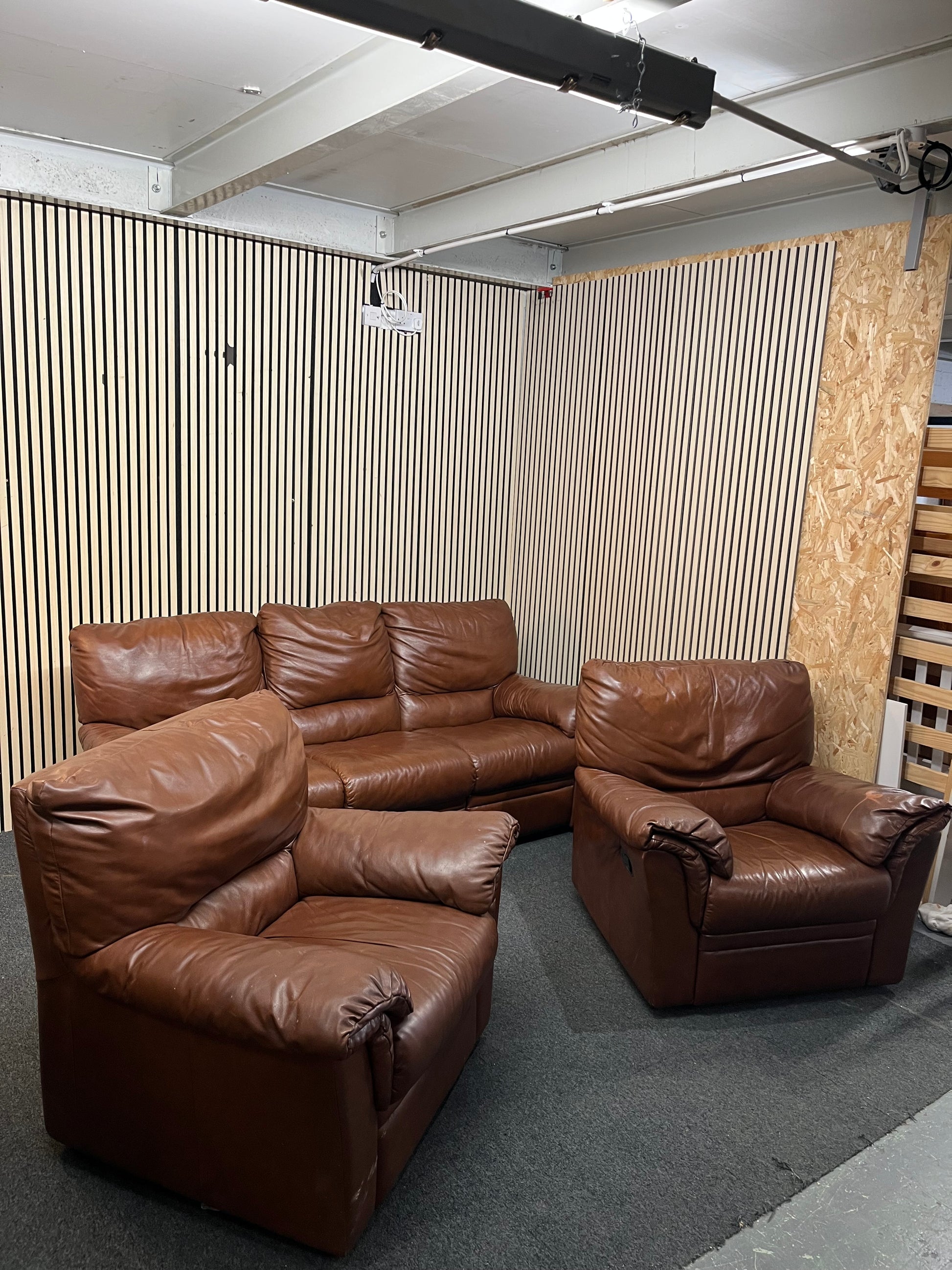 3+1+1 Brown Leather reclining sofa suite   3126