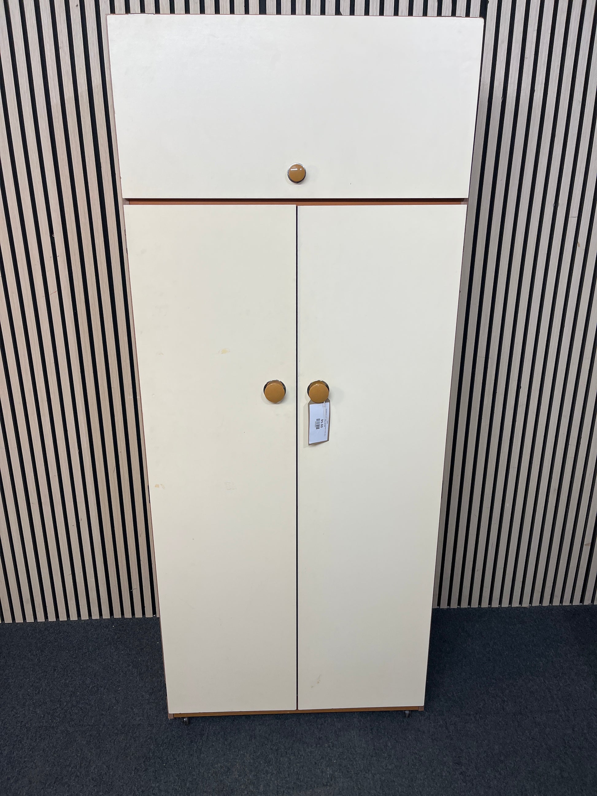 Tall white laminate 2 door 1 shelf wardrobe (H 186 x W 76 x D 52 cm) 3126