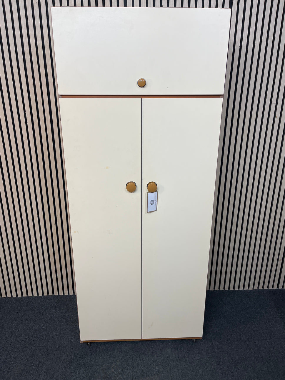 Tall white laminate 2 door 1 shelf wardrobe (H 186 x W 76 x D 52 cm) 3126