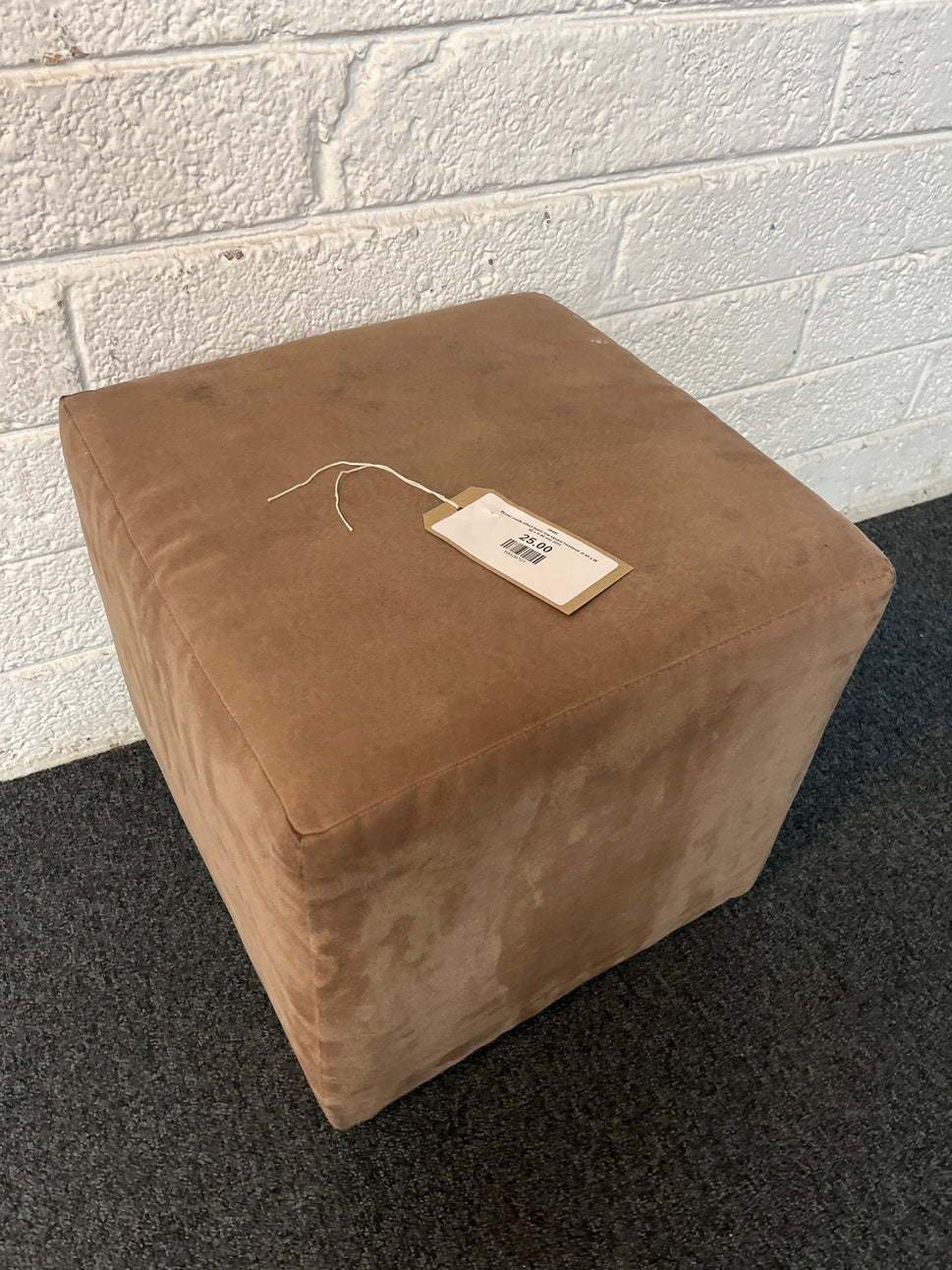 Brown suede effect fabric low square footstool  H 40 x W 40 x D 40 cm) 2225