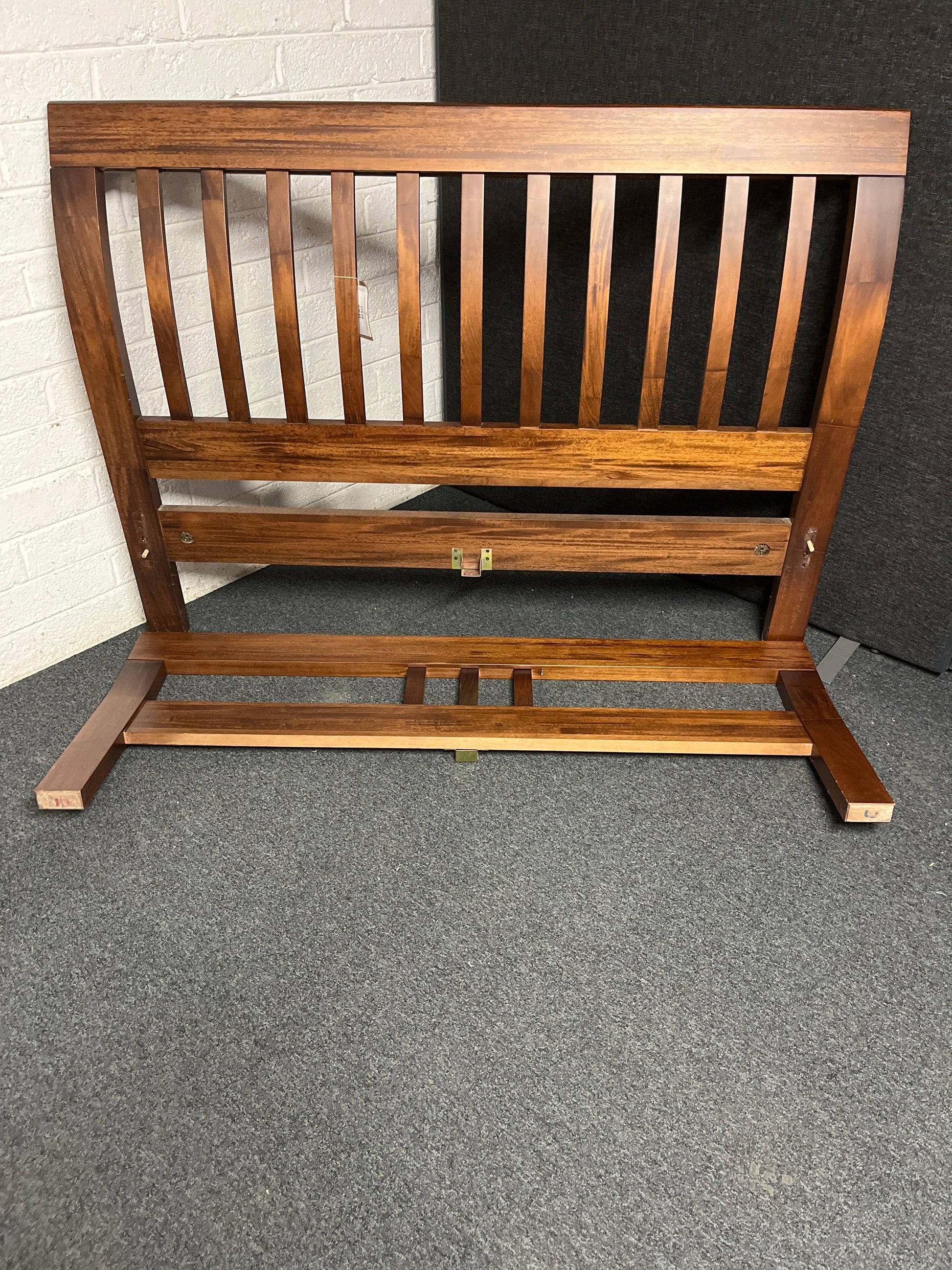 5ft high back, low foot end bed frame in dark wood stain 1225