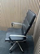 Switch High back real black leather Eames style tall executive height adjustable swivel chair with polished chrome arms and base  J3912 3 image