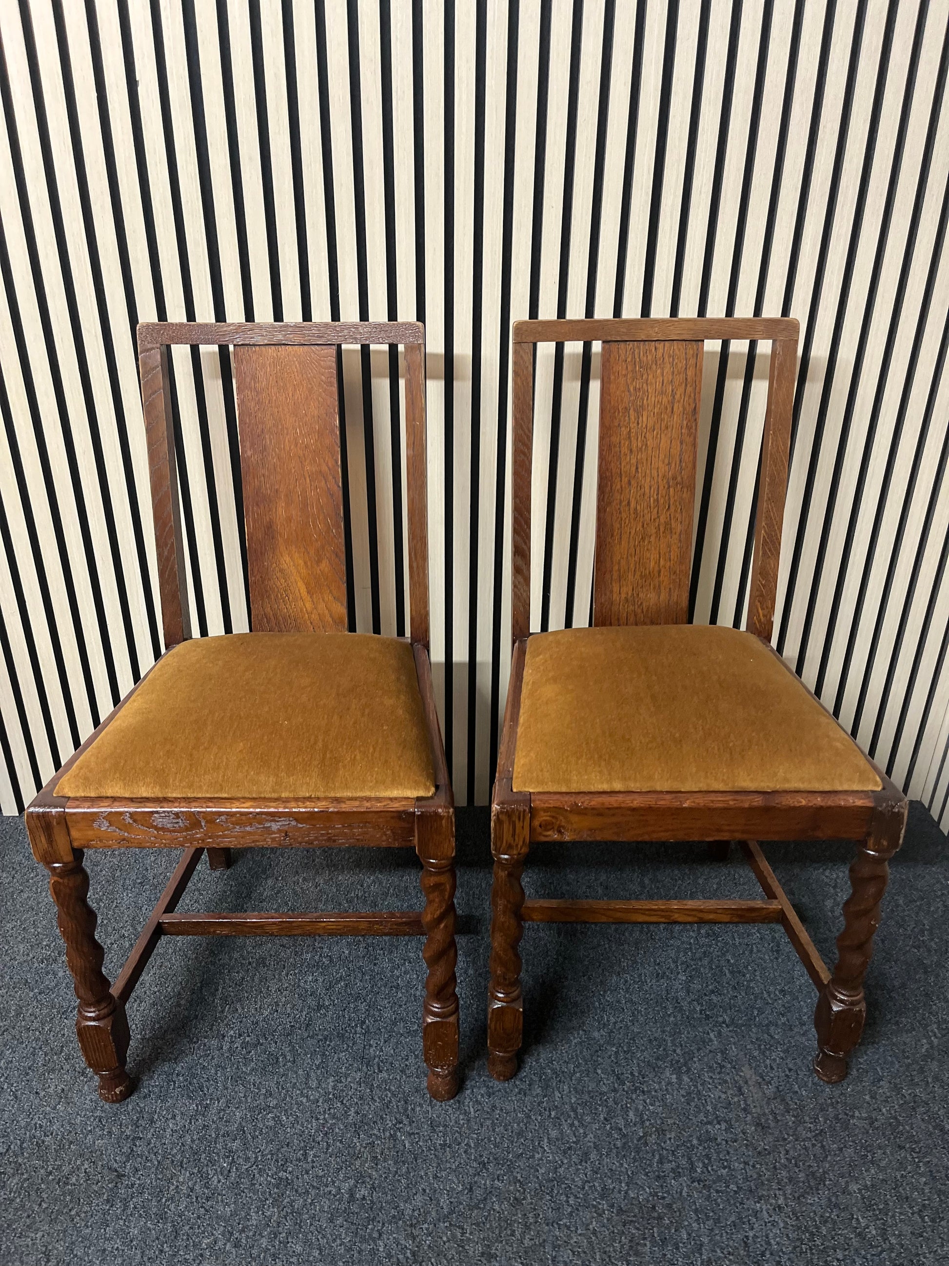 Mahogany framed dining chair with yellow felt fabric seat (SET OF 2) 2325